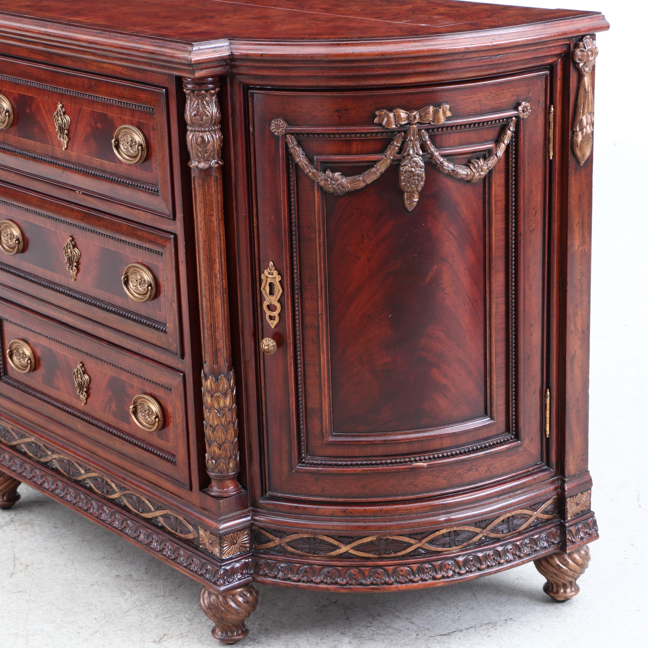 Maitland-Smith, Neoclassical Style Parcel-Gilt Mahogany and Burlwood TV Console