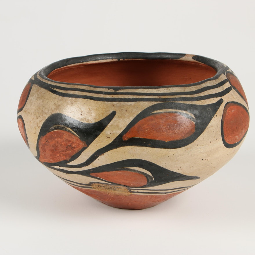 Santo Domingo Pueblo Polychrome  Slip Glazed Bowl, Early to Mid 20th Century