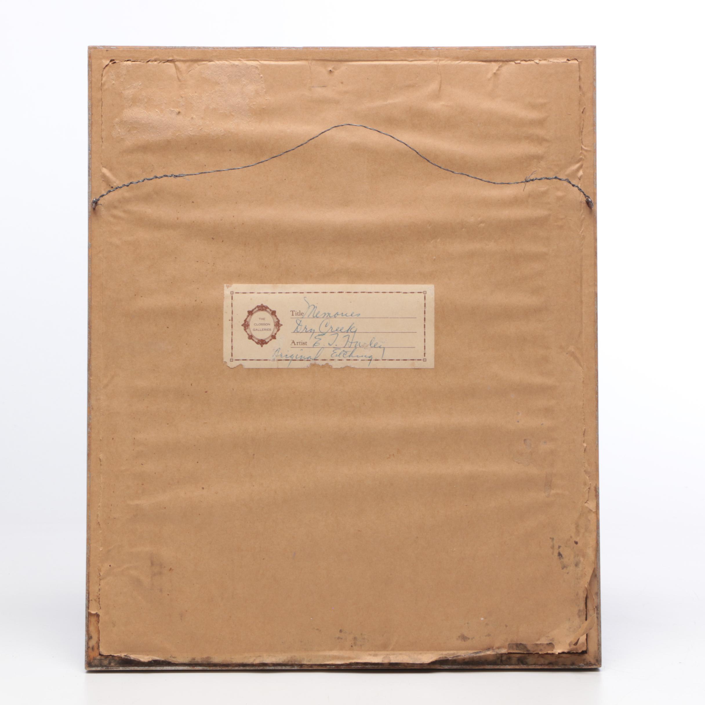 Edward Timothy Hurley Aquatint Etching "Memories, Dry Creek"