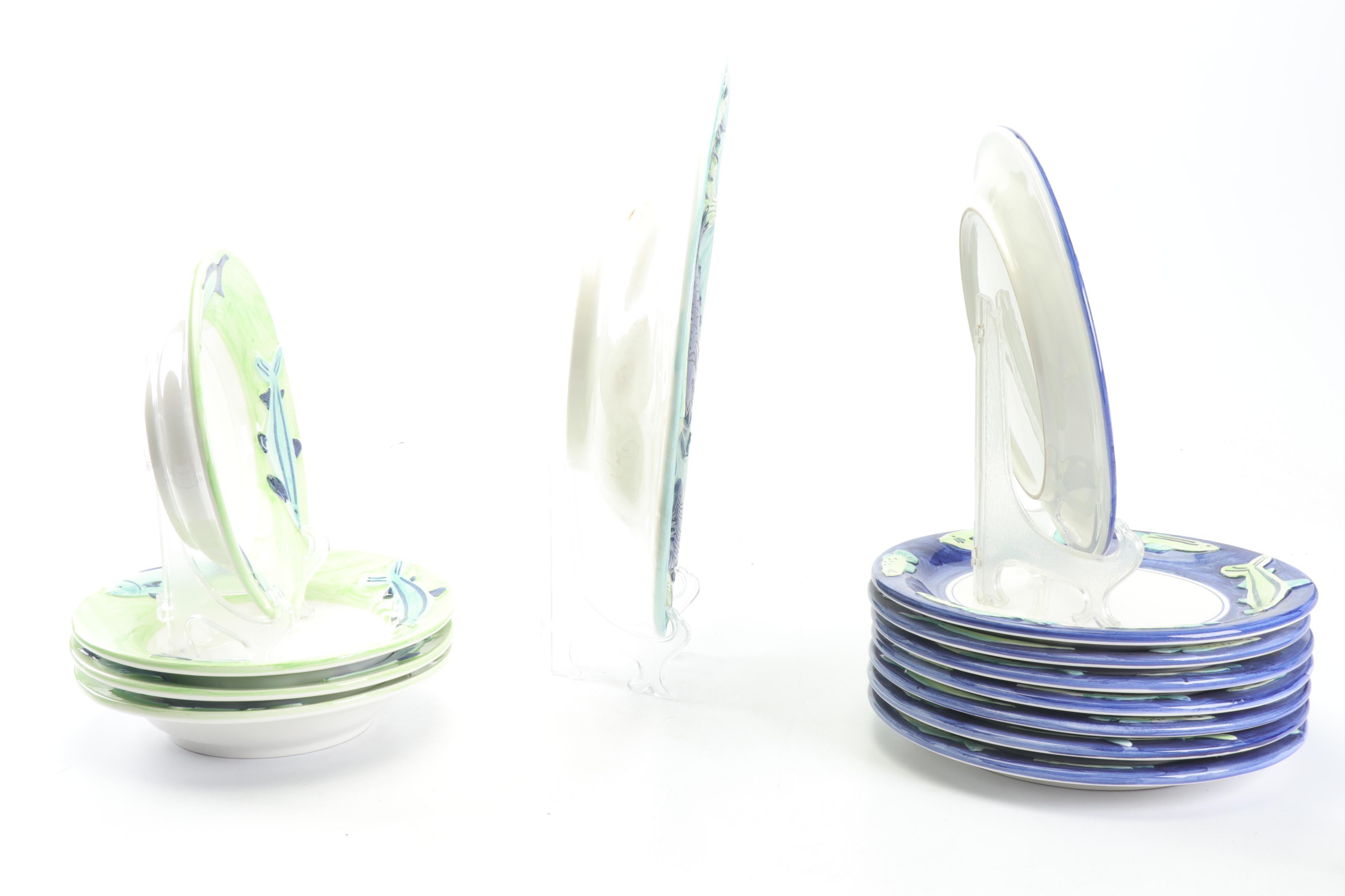 Vietri Italian Fish Themed Ceramic Dinnerware and Fitz and Floyd Box