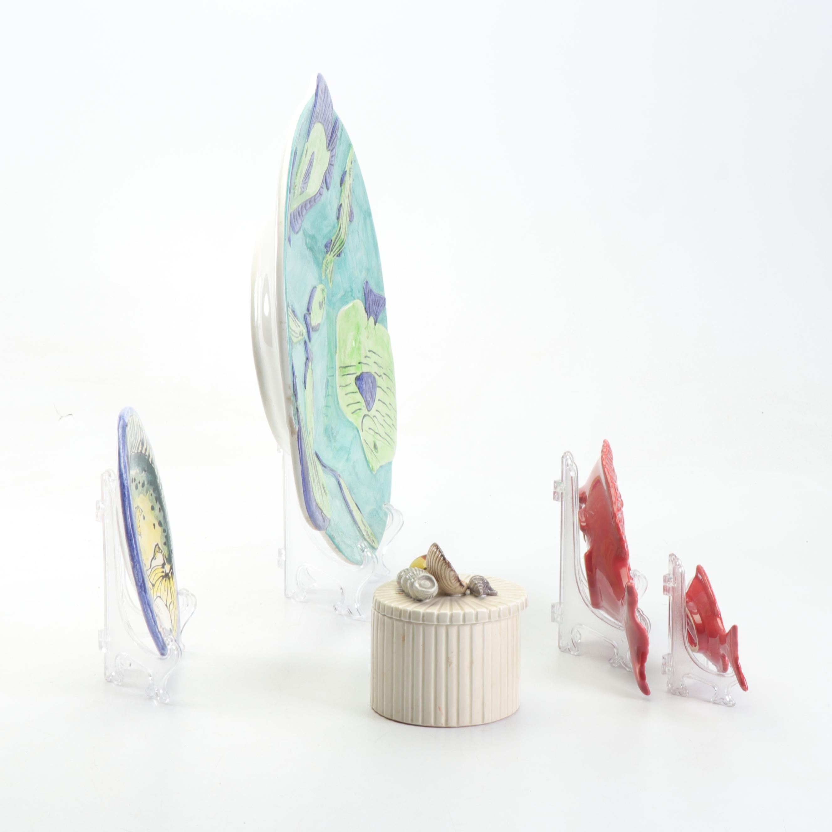 Vietri Italian Fish Themed Ceramic Dinnerware and Fitz and Floyd Box