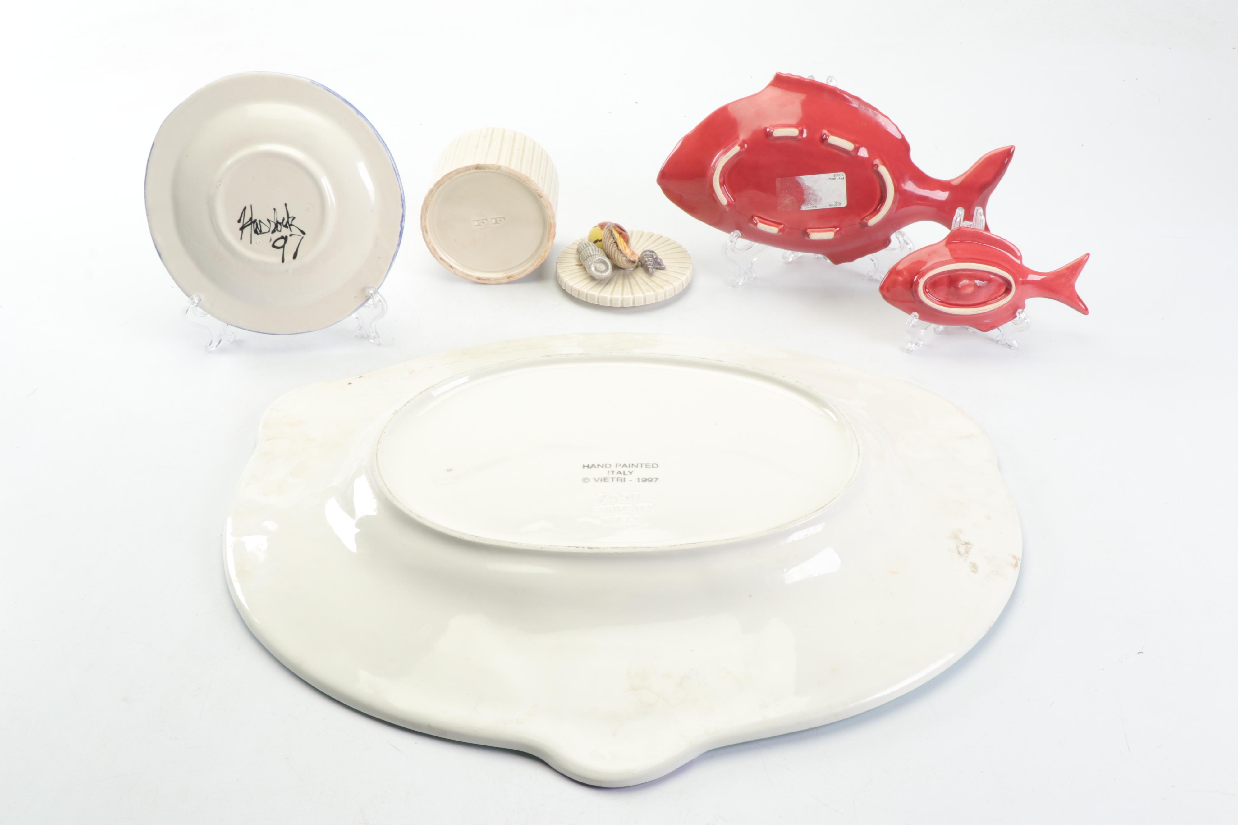 Vietri Italian Fish Themed Ceramic Dinnerware and Fitz and Floyd Box