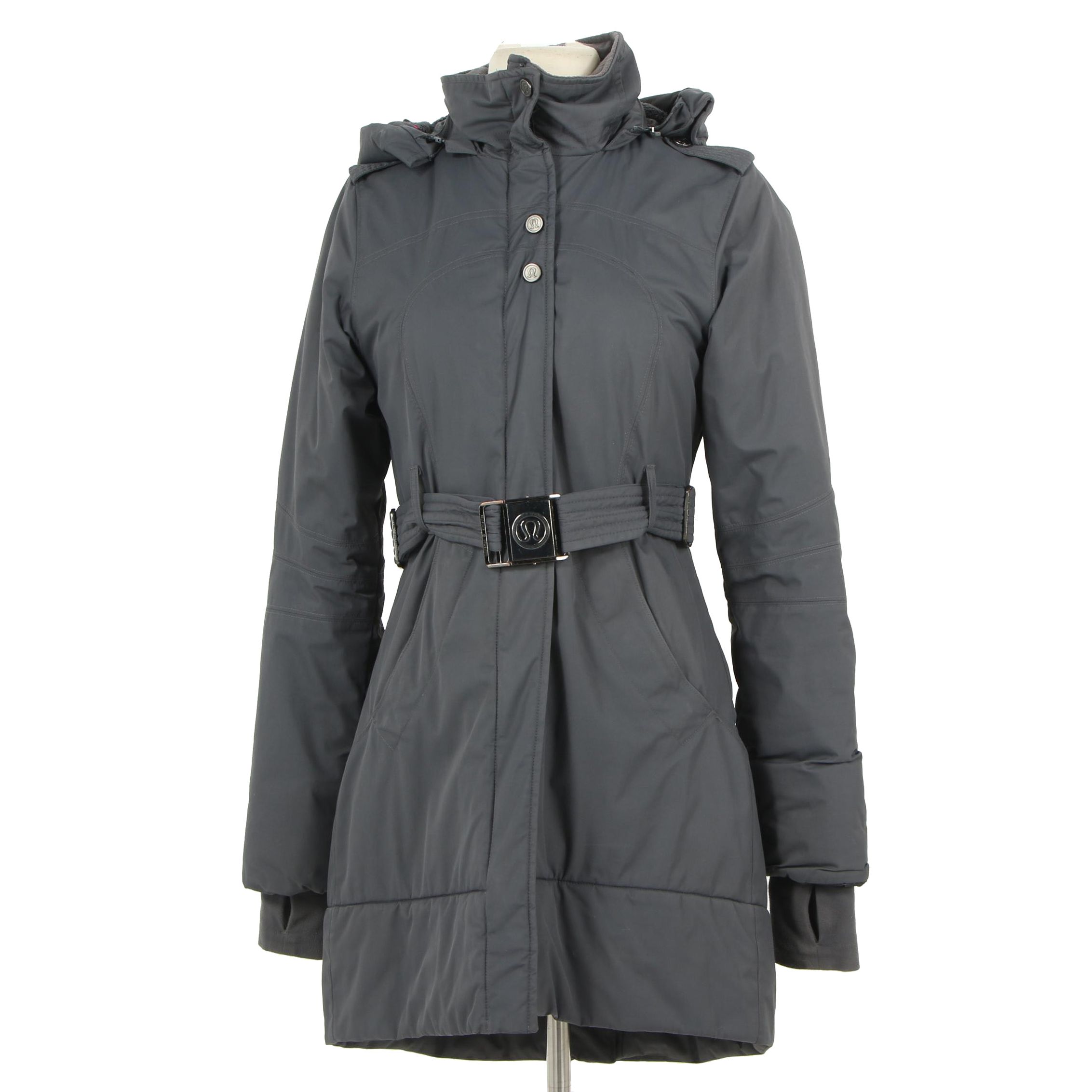Lululemon Athletica Grey Nylon Puffer Jacket with Hood