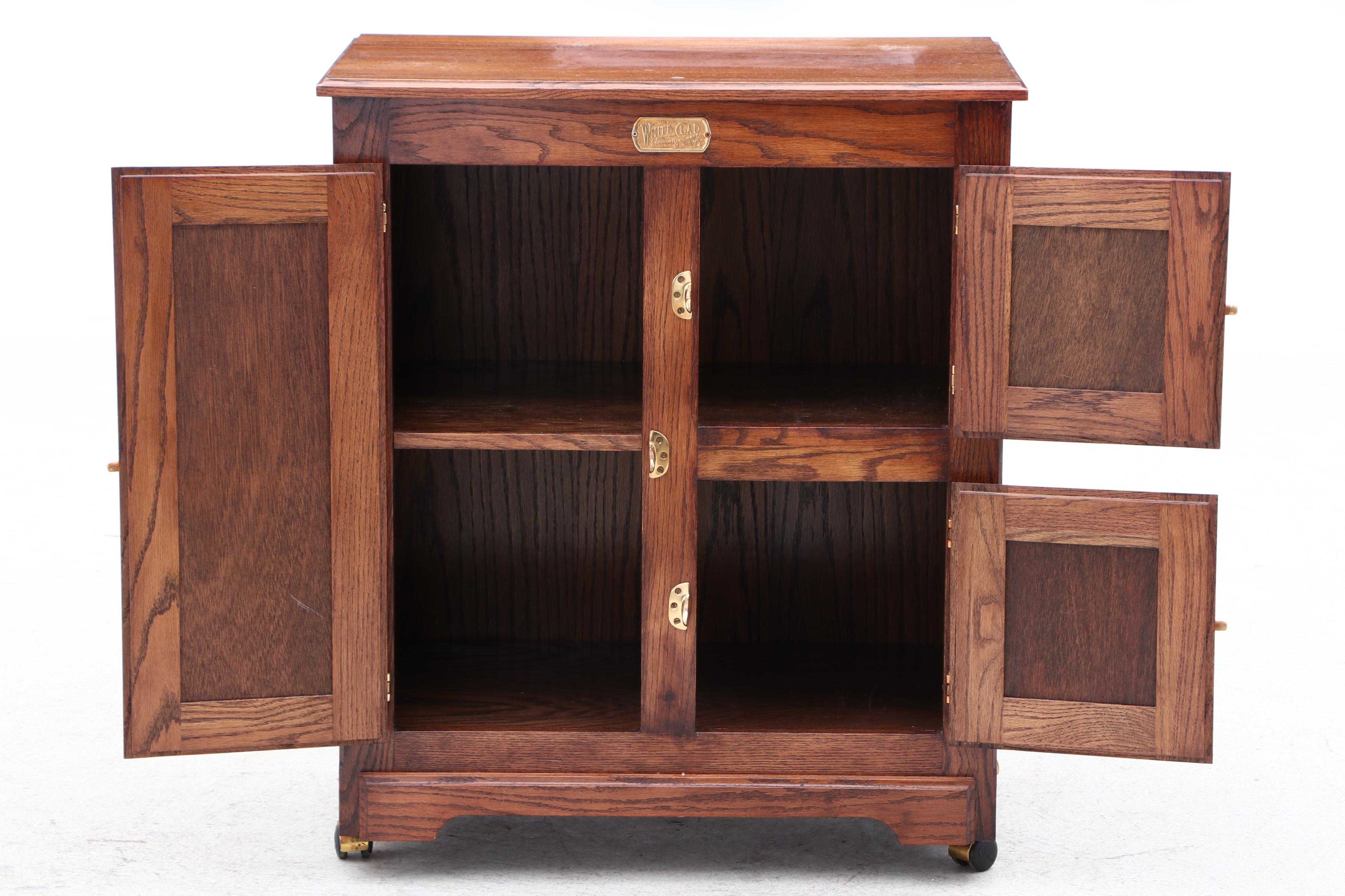 White Clad Simmons Hardware Co. Replica Oak Ice Box Cabinet