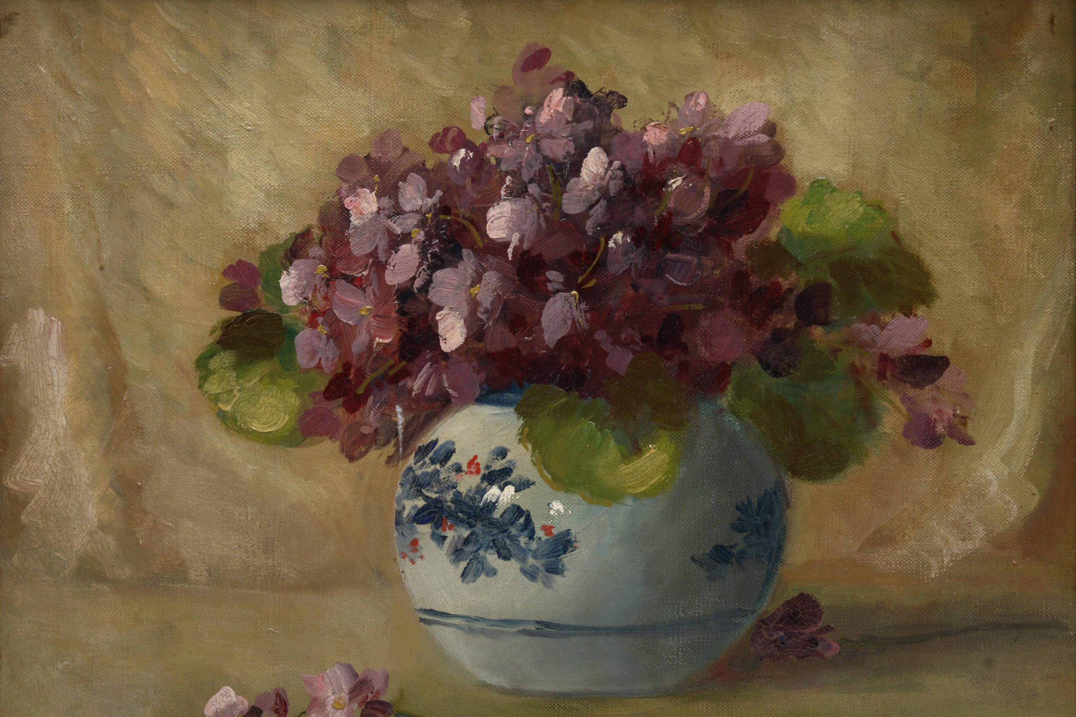 Martin Rettig Floral Still Life Oil Painting of Violets