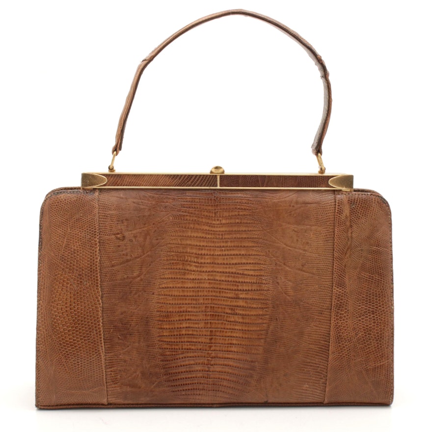 Brown Lizard Skin Handbag, 1960s Vintage