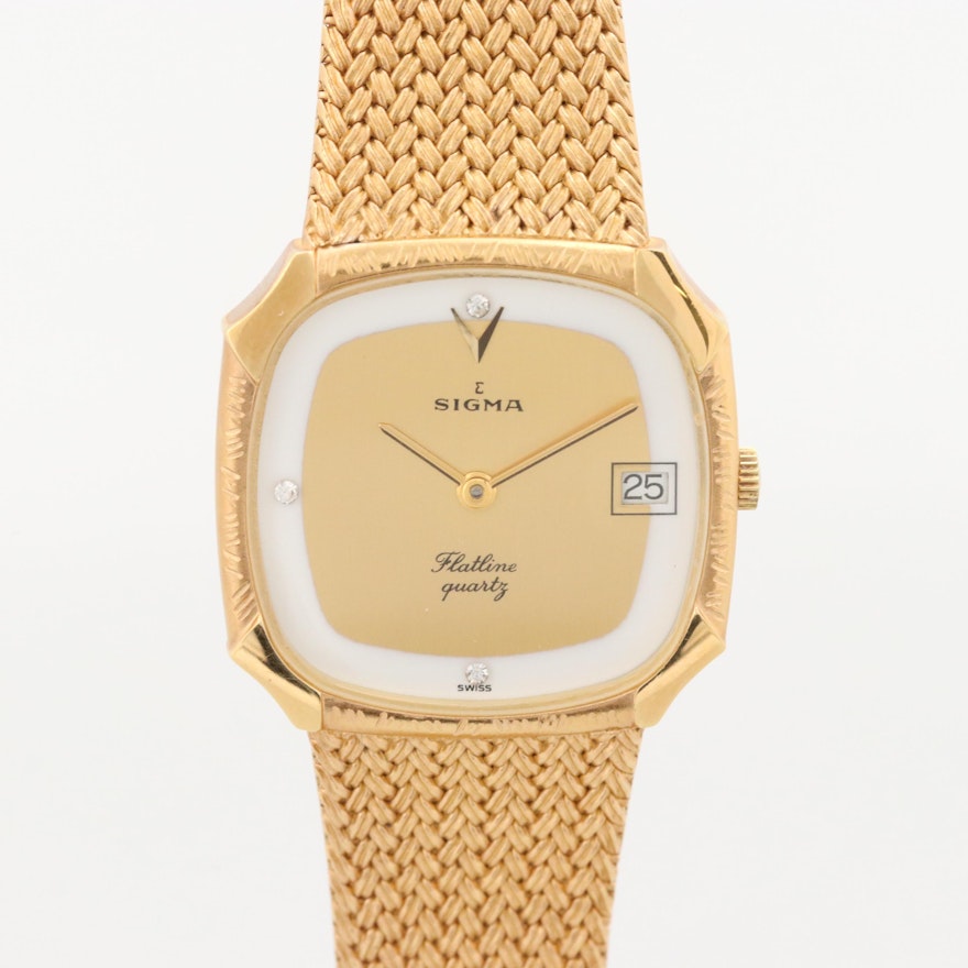 Swiss Sigma Gold Tone Quartz Wristwatch With Date