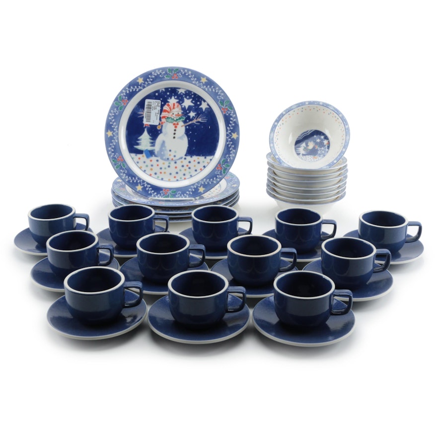 Epoch "Mr. Snowman" and Sasaki "Colorstone Sapphire" Ceramic Dinnerware
