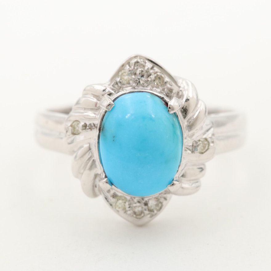 18K White Gold Turquoise and Diamond Ring