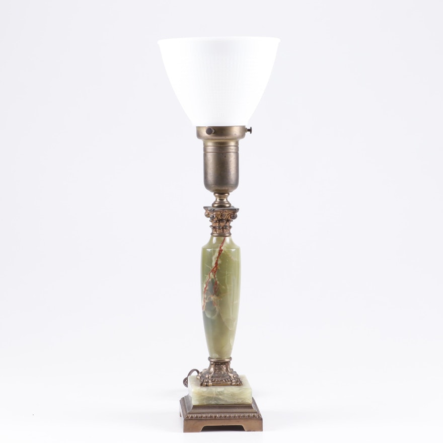 Art Deco Mutual Sunset Lamp Company Green Onyx and Brass Table Lamp