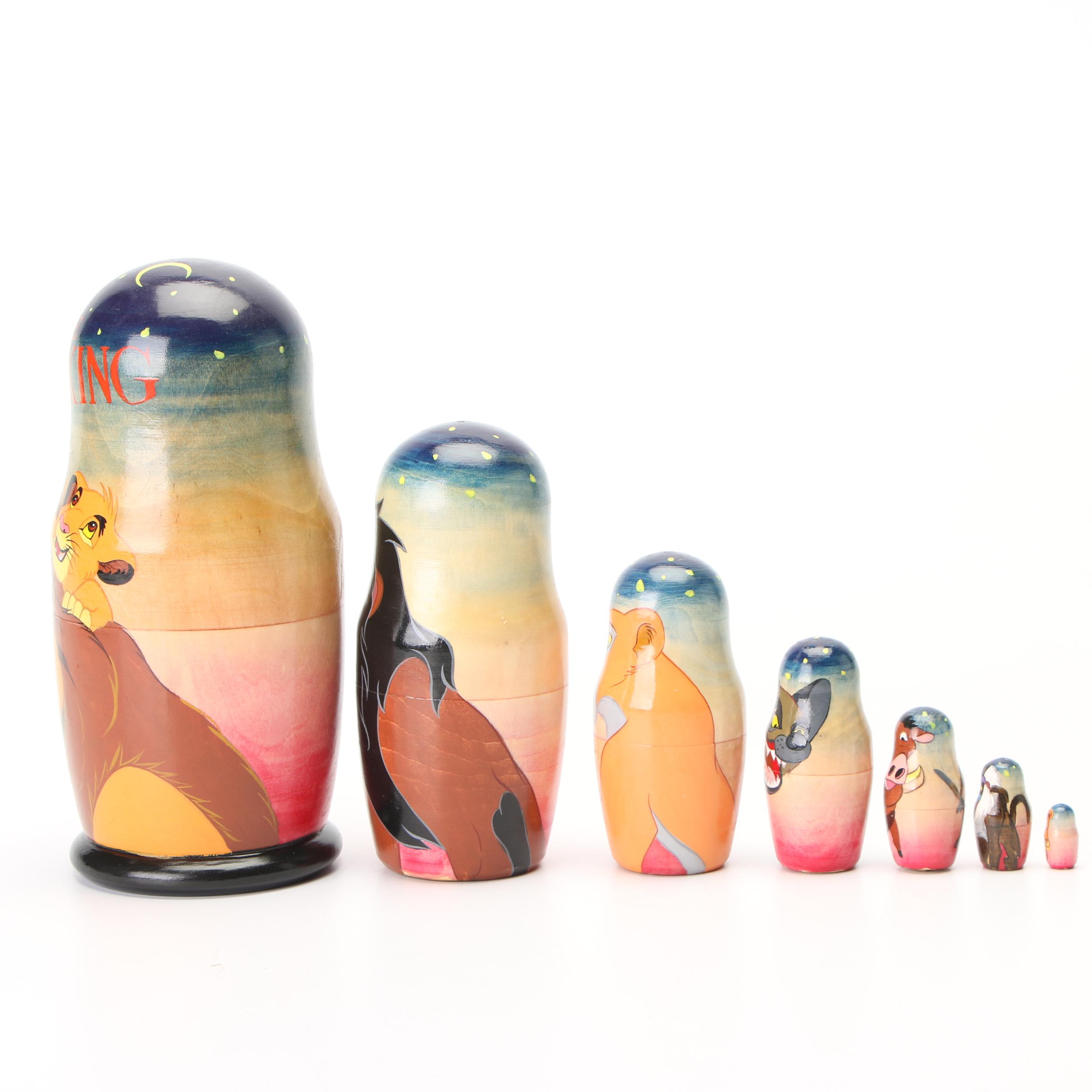 Hand-Painted Russian "The Lion King" Themed Matryoshka Set