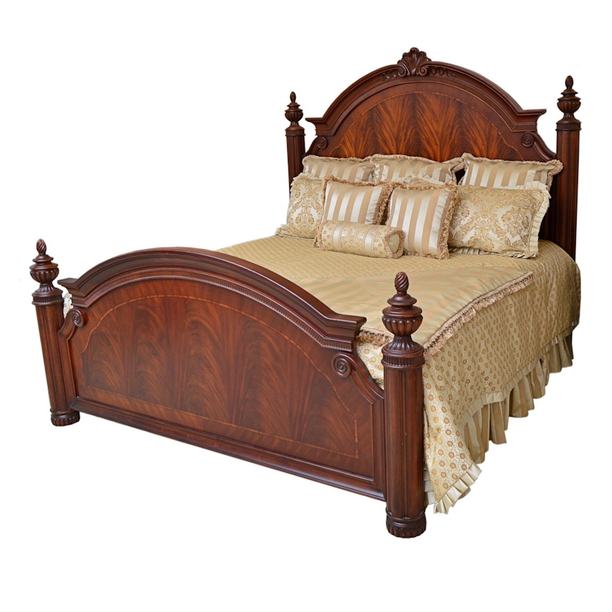 Thomasville "Kent Park" Mahogany King-Sized Poster Bed with Linens and Pillows