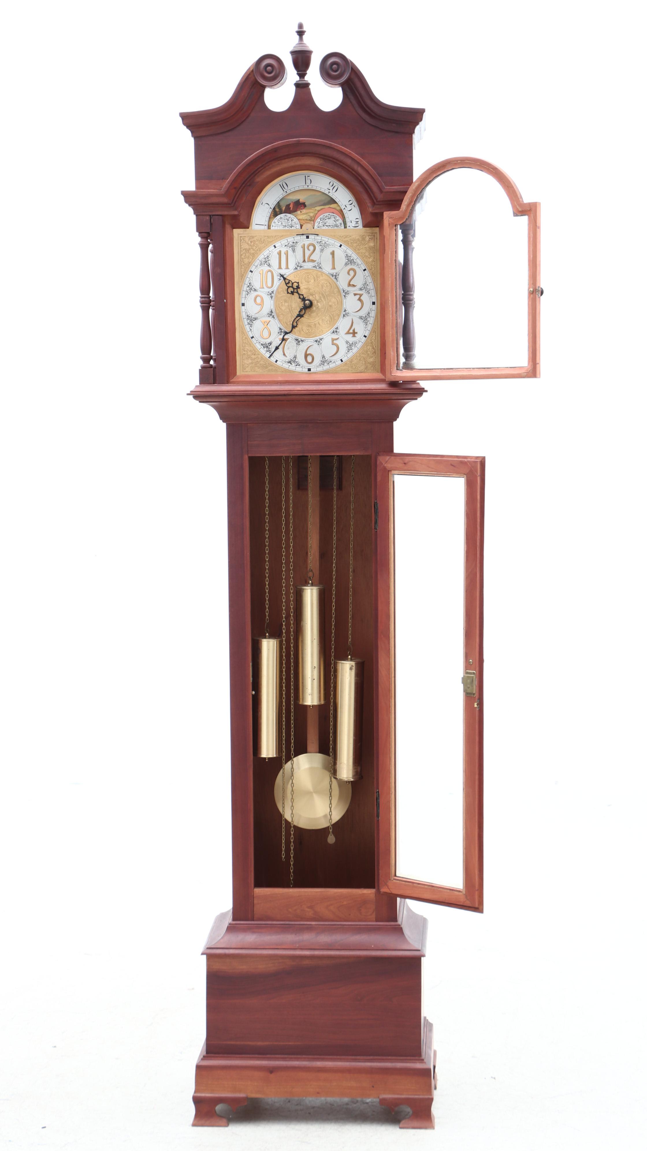 Chippendale Style Cherry Grandfather Clock, Mid-Century