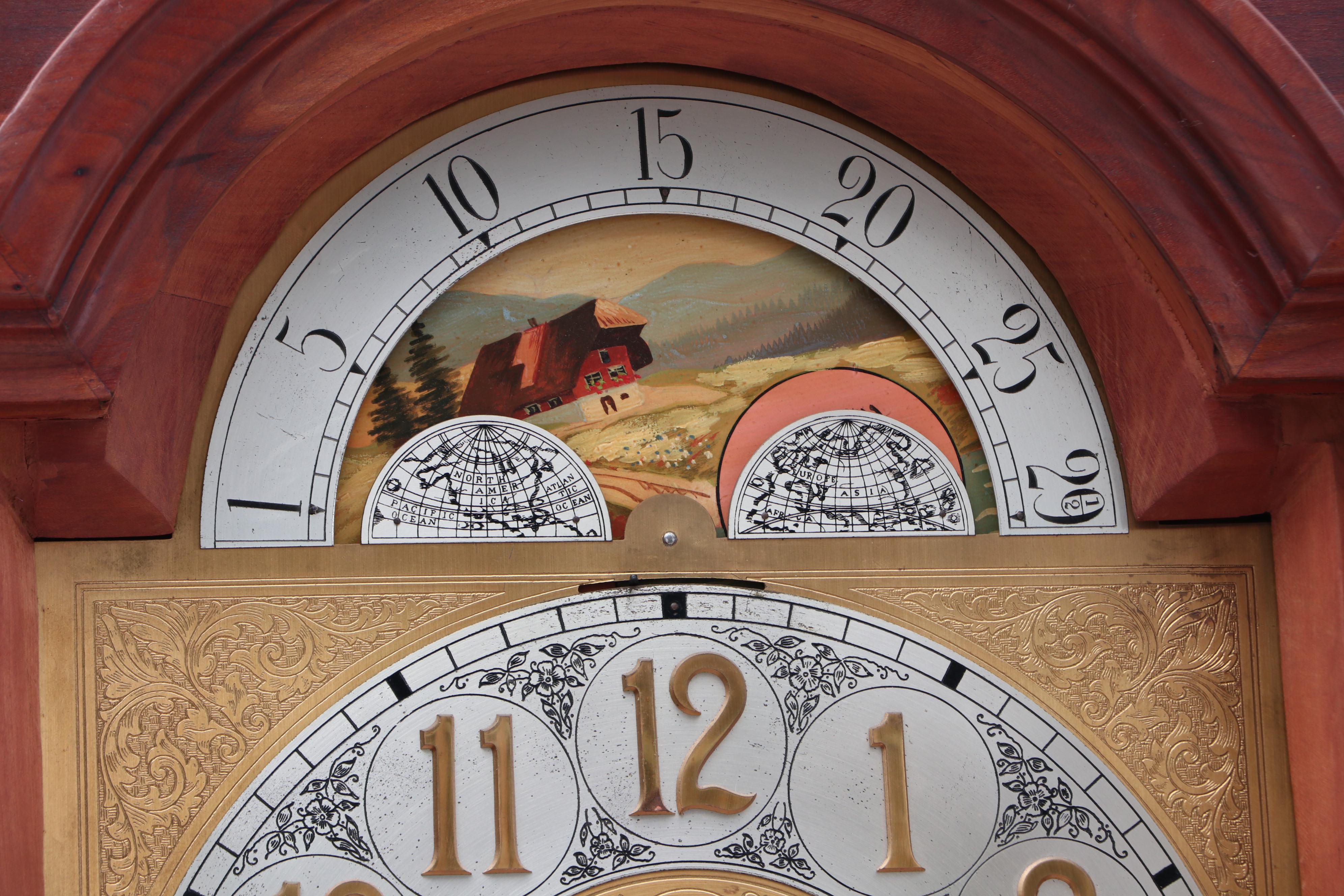 Chippendale Style Cherry Grandfather Clock, Mid-Century