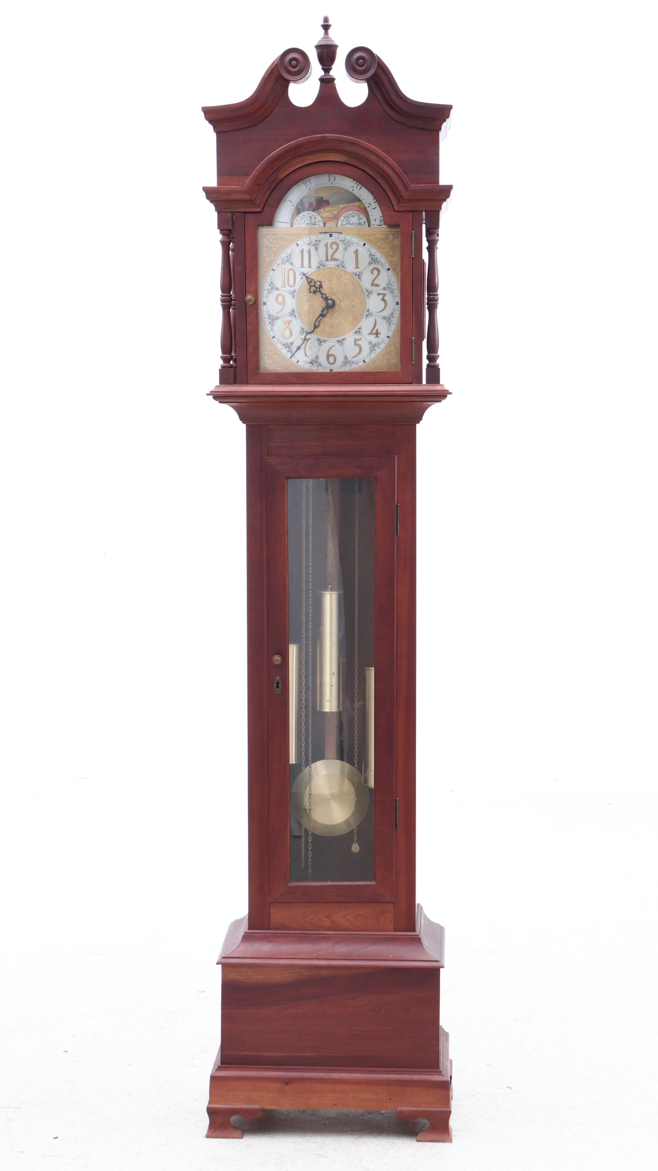 Chippendale Style Cherry Grandfather Clock, Mid-Century