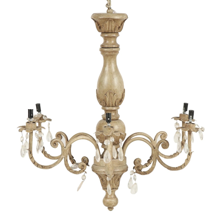 Neoclassical Style Metal and Wood Six-Light Chandelier