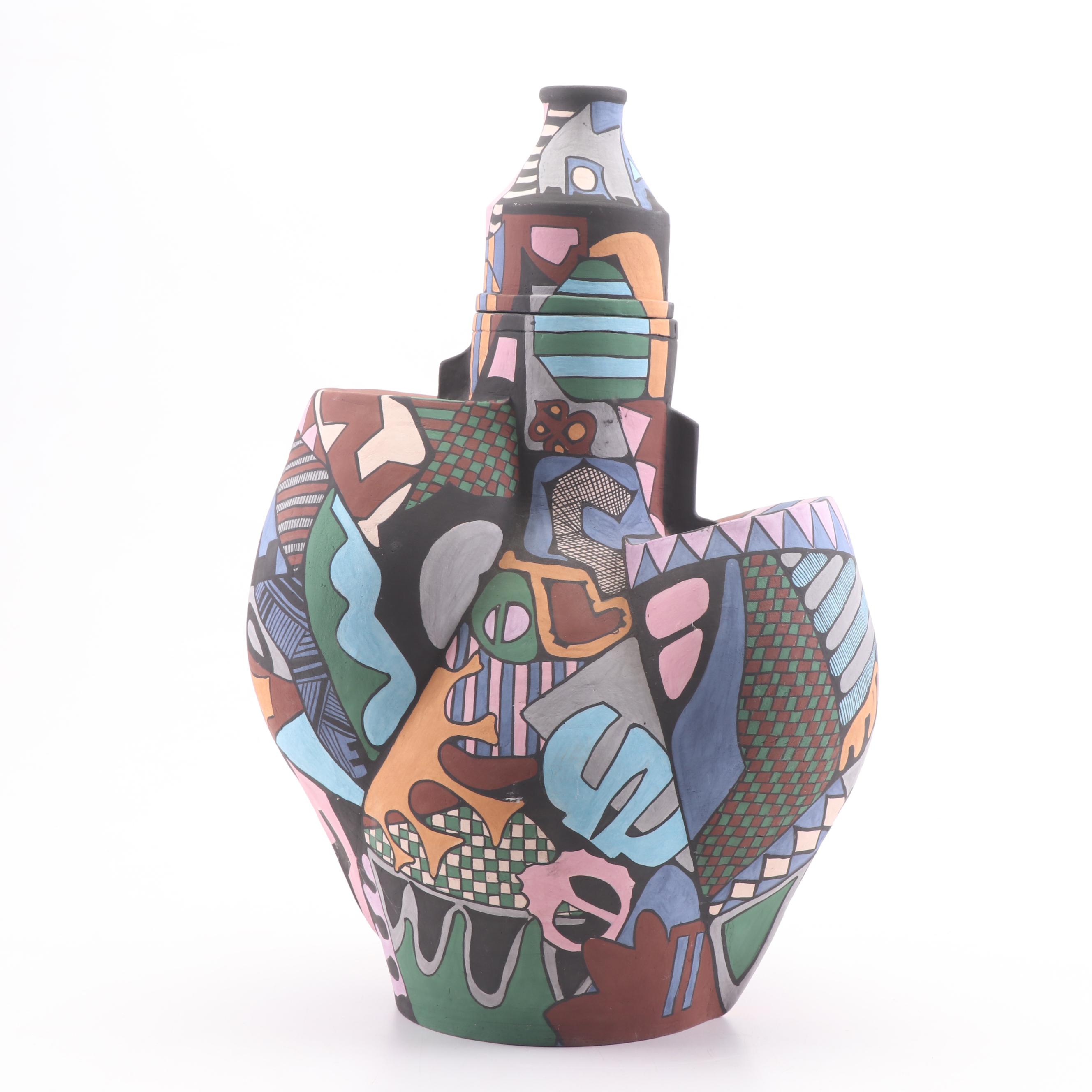 Philip & Marilyn Garnick Thrown and Altered Stoneware Lidded Jar