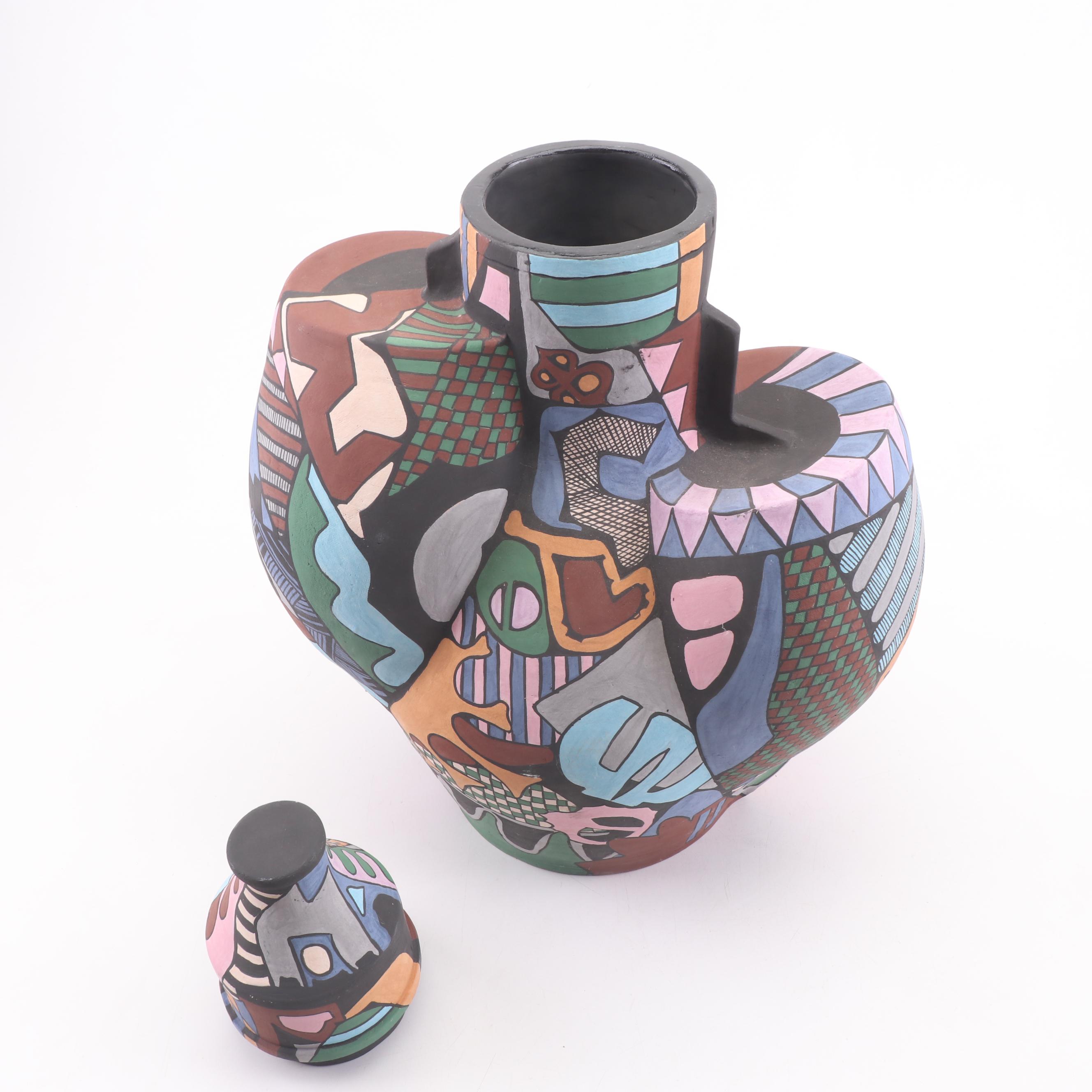 Philip & Marilyn Garnick Thrown and Altered Stoneware Lidded Jar