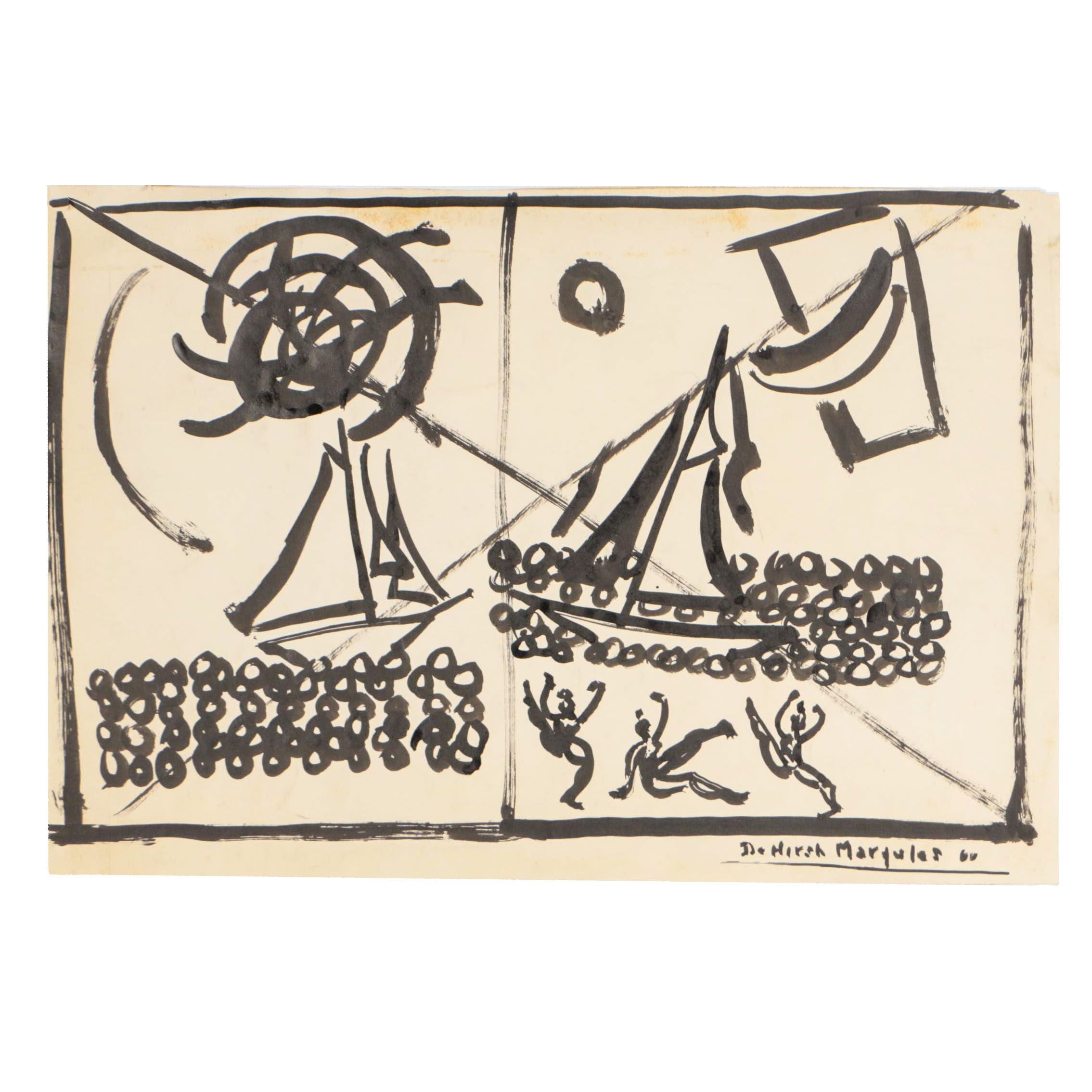 De Hirsh Margules 1960 Abstract Ink Painting