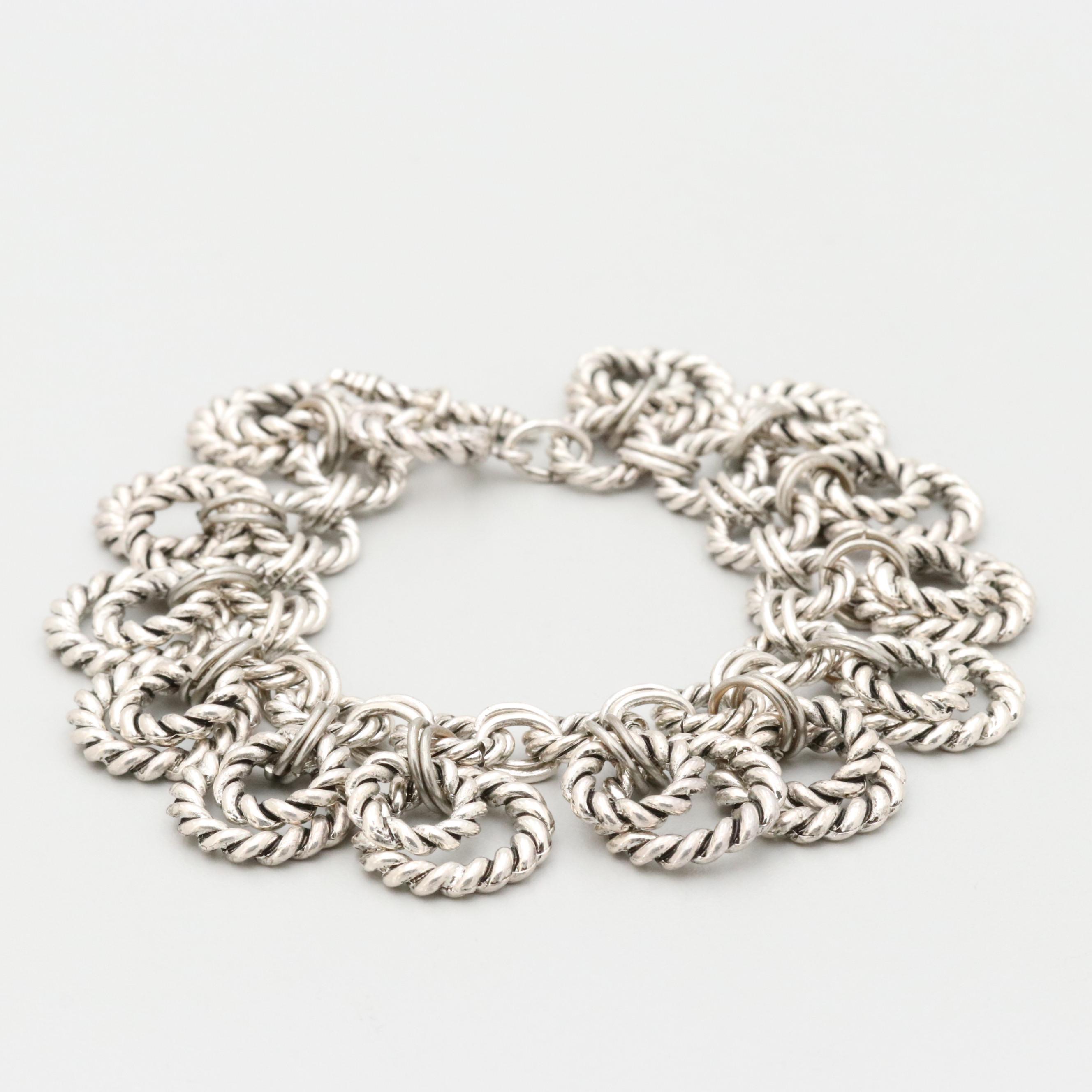 Silver Tone Twisted Cable Link Bracelet