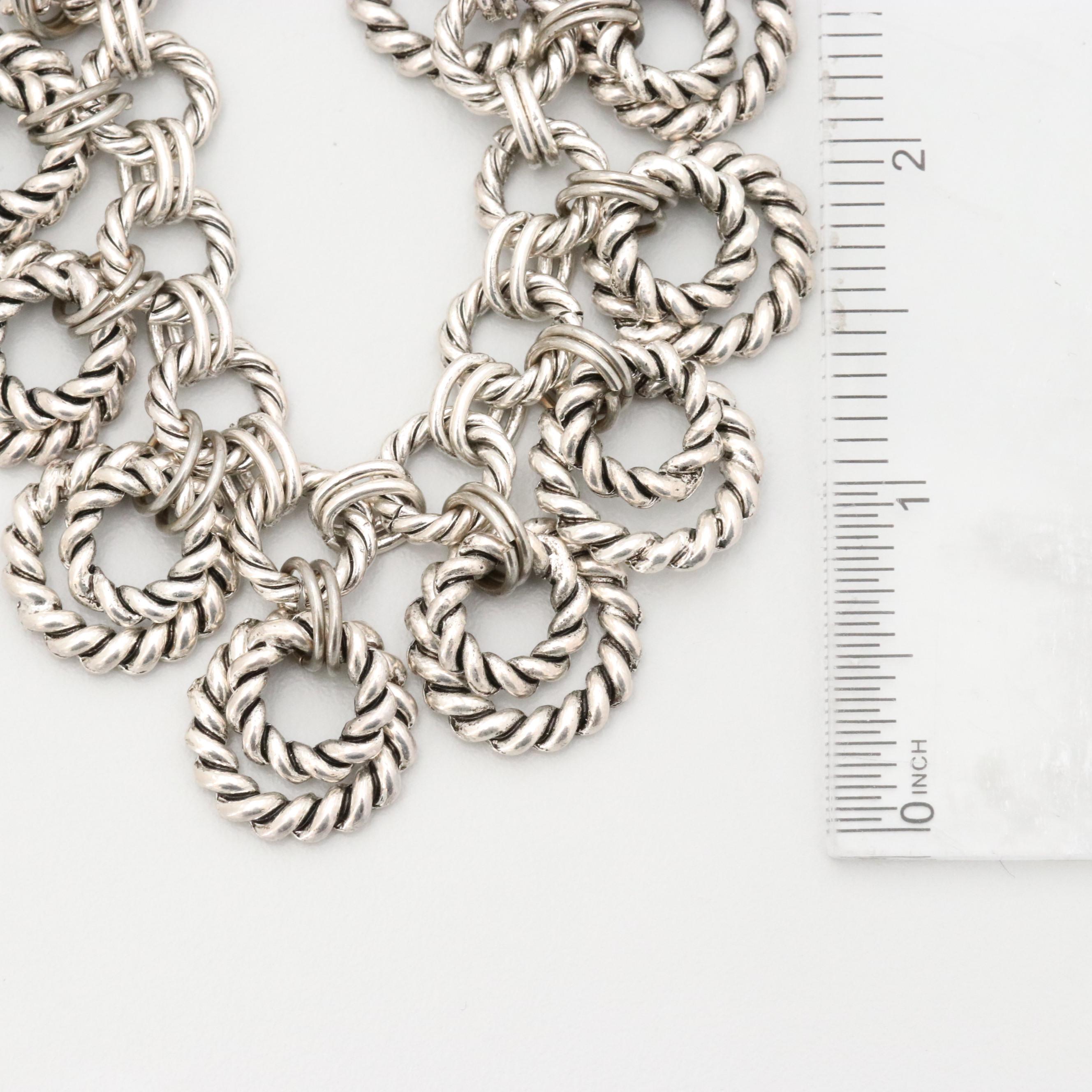 Silver Tone Twisted Cable Link Bracelet