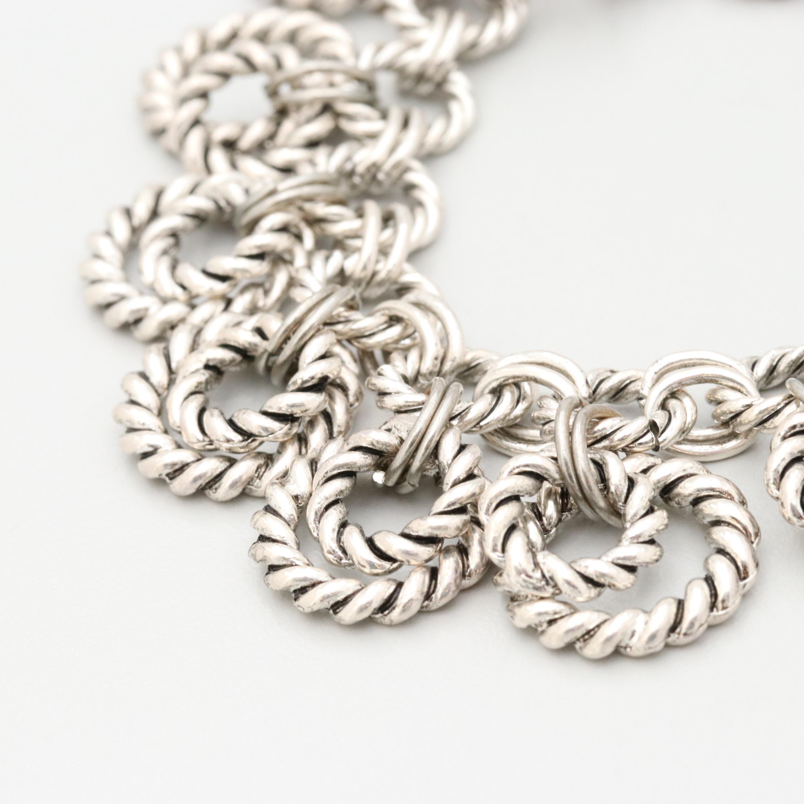 Silver Tone Twisted Cable Link Bracelet