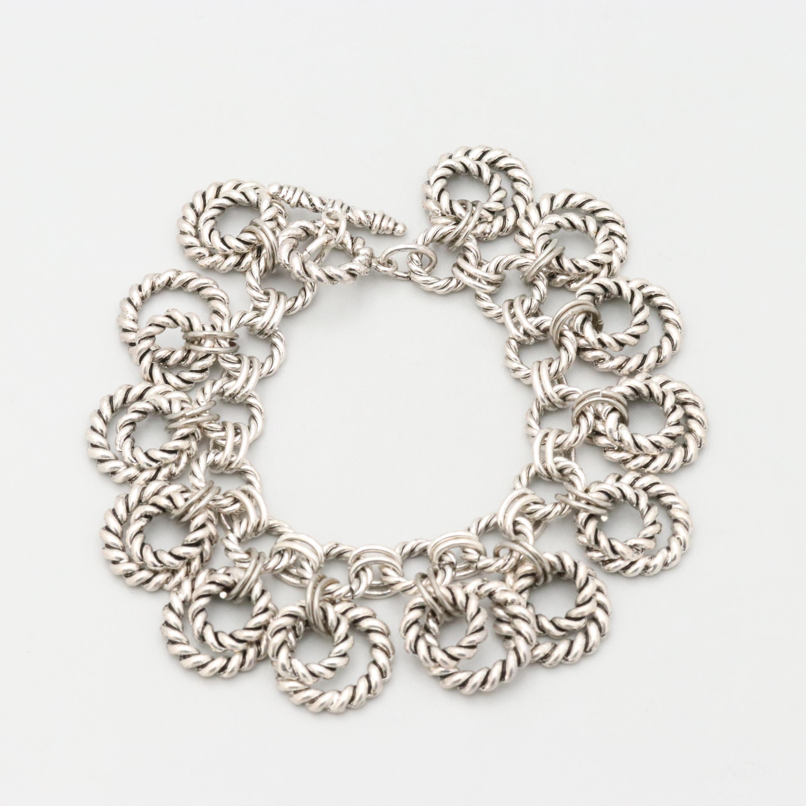 Silver Tone Twisted Cable Link Bracelet
