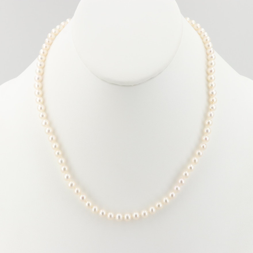 14K Yellow Gold Cultured Pearl Knotted Necklace