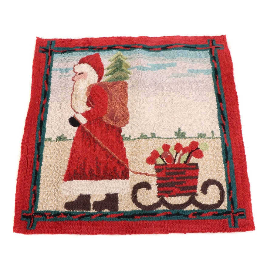 Hand-Hooked Santa Claus Wool Rug