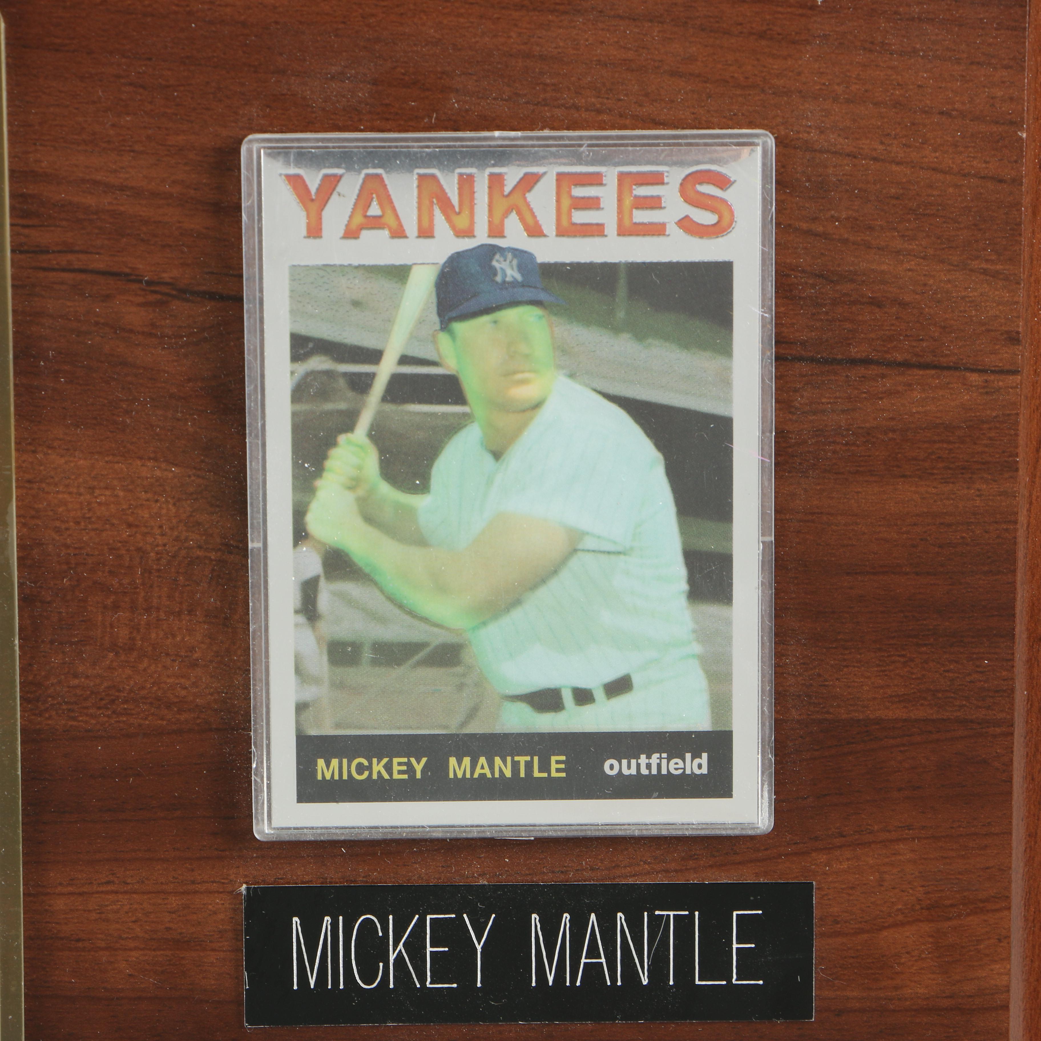 Mickey Mantle Plaque with Photograph and Trading Card