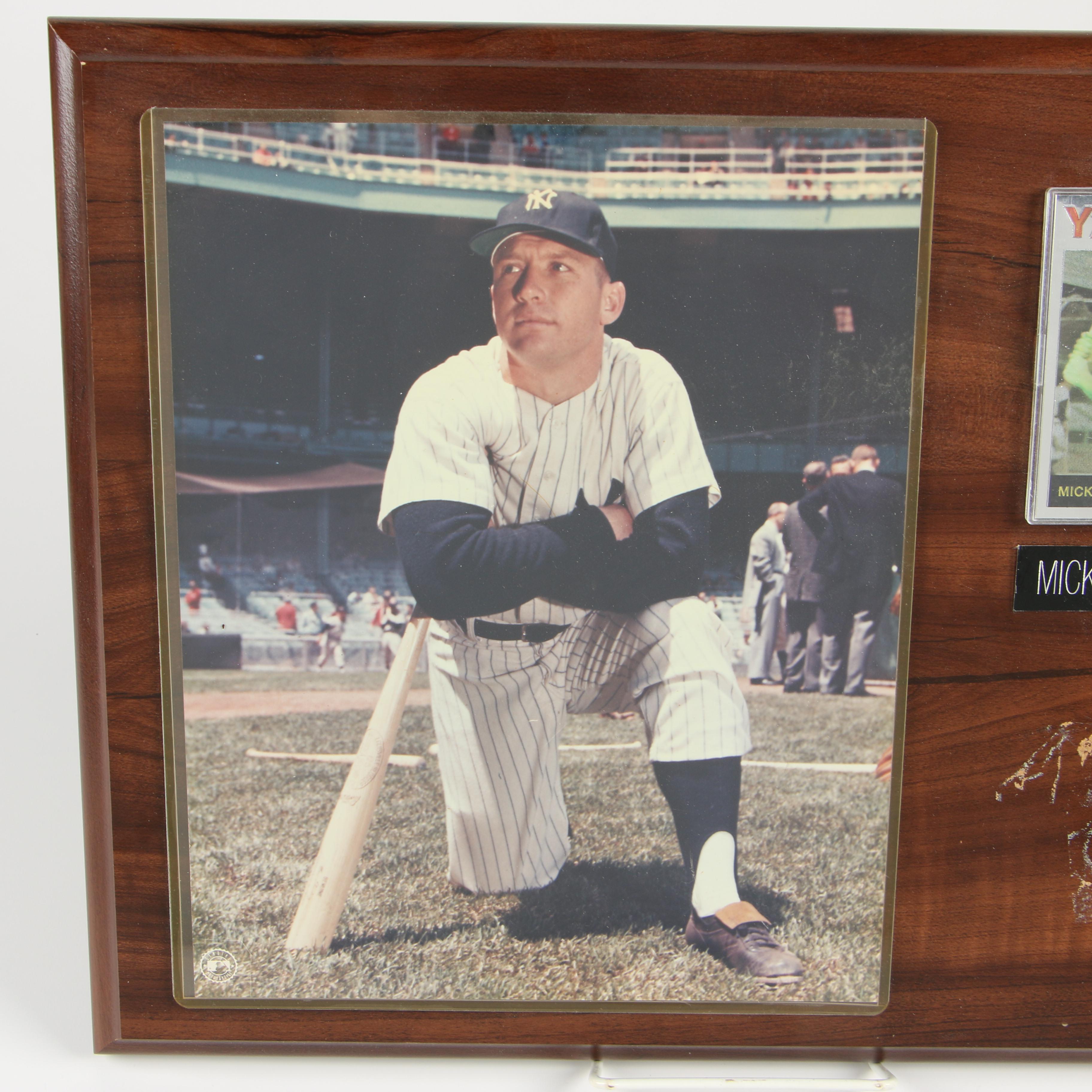 Mickey Mantle Plaque with Photograph and Trading Card