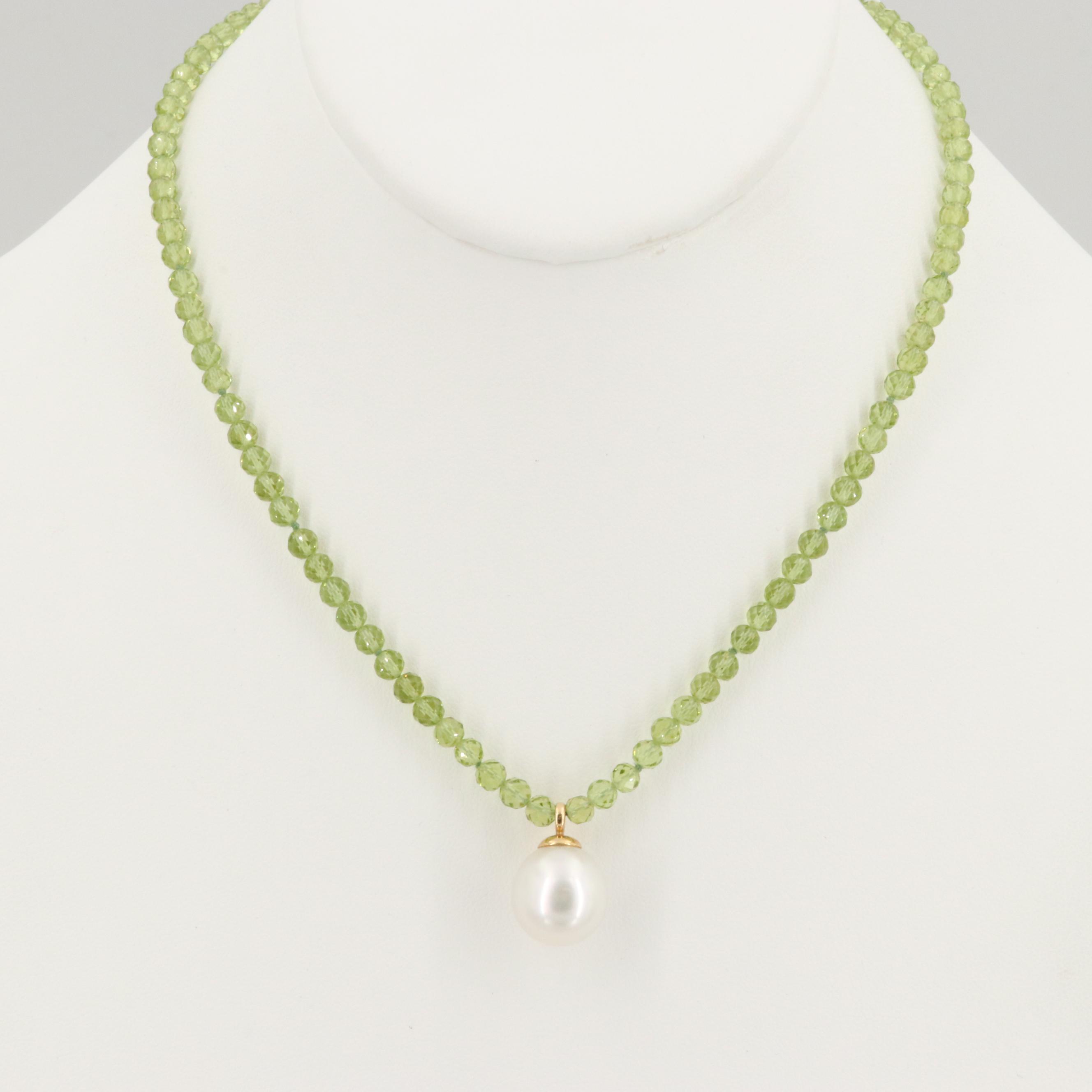 Tiffany & Co. 18K Yellow Gold Cultured Pearl and Peridot  Necklace