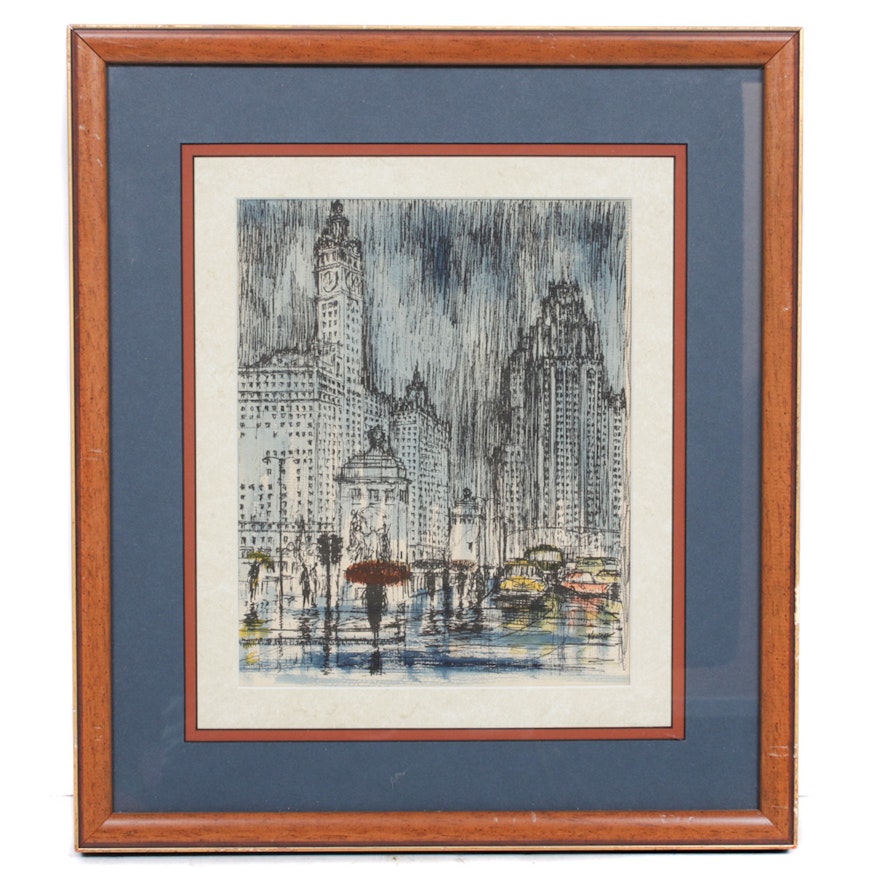 George Yelich Lithograph of a Cityscape