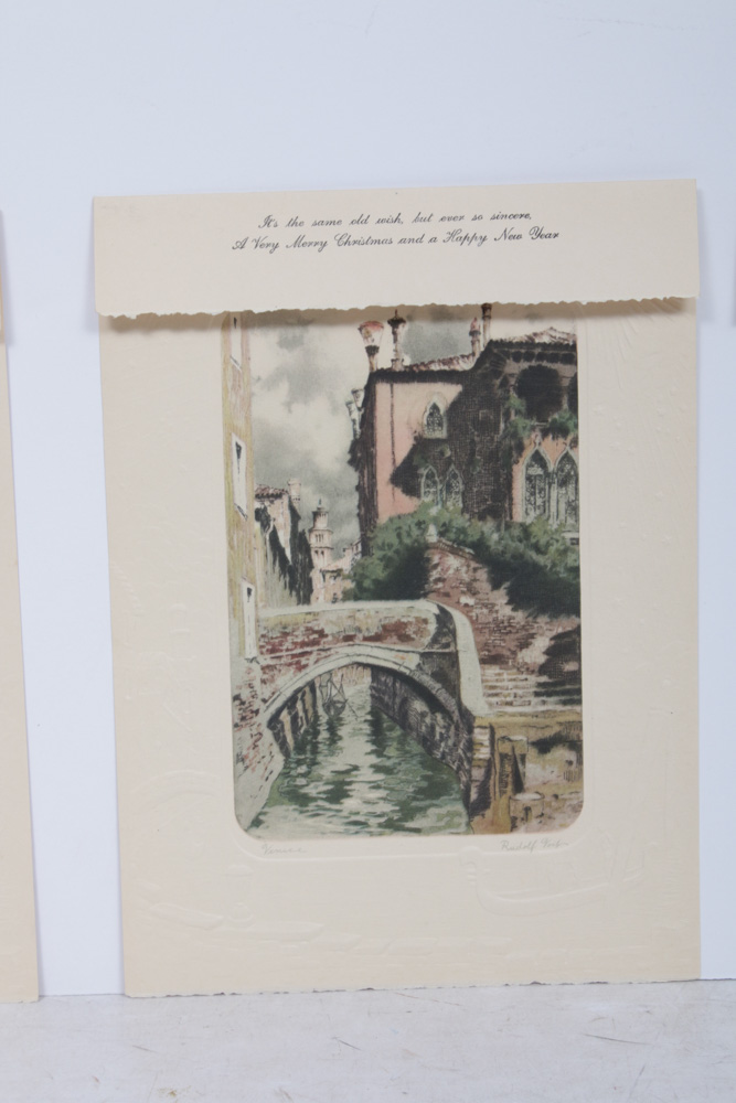 Rudolph Voits Etchings on Cast Paper Cards