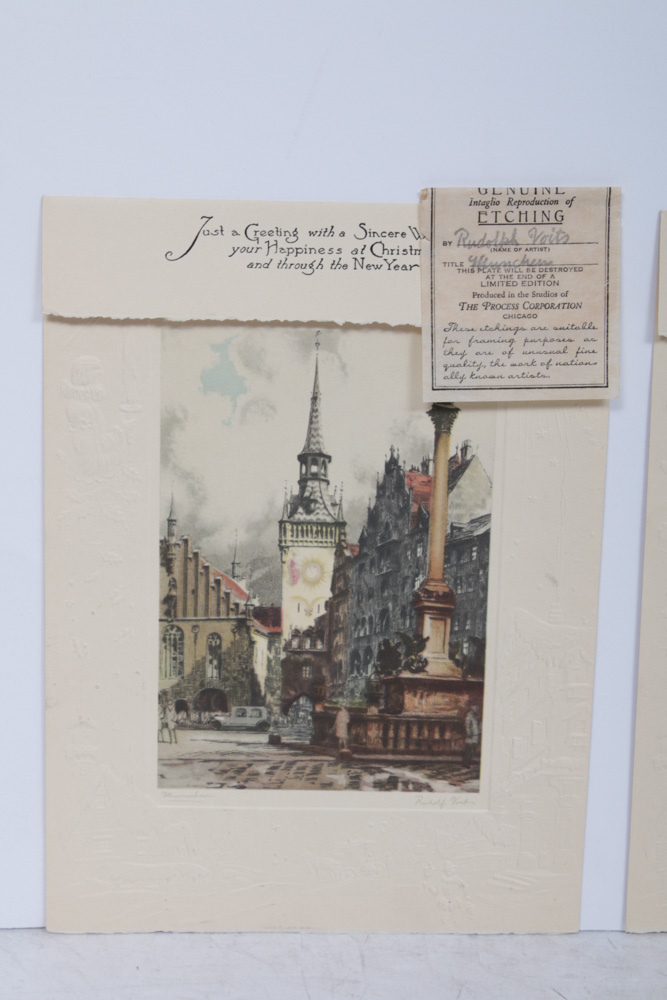 Rudolph Voits Etchings on Cast Paper Cards