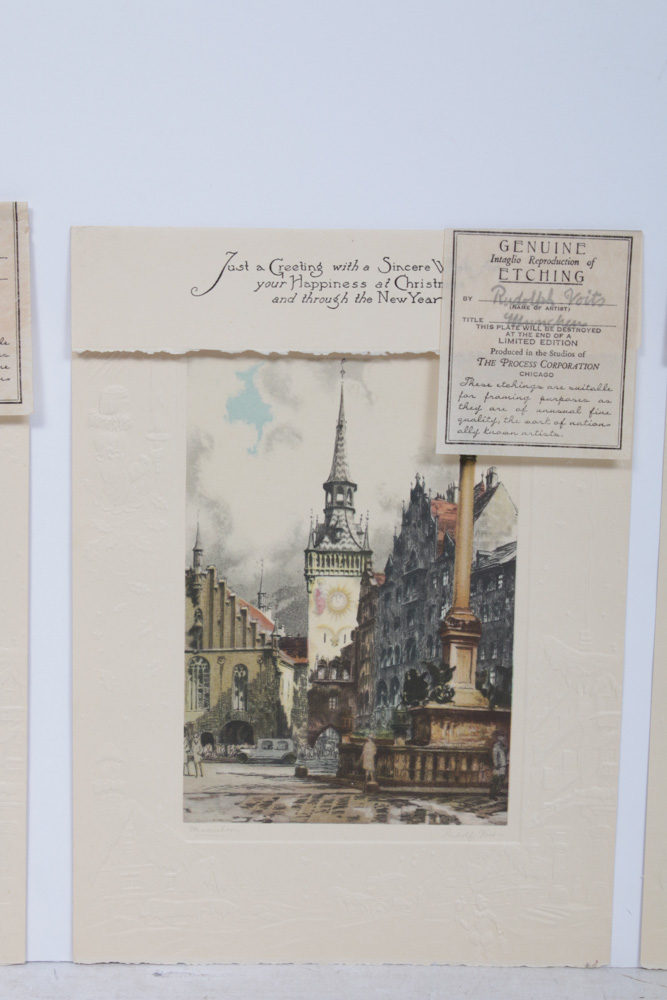 Rudolph Voits Etchings on Cast Paper Cards