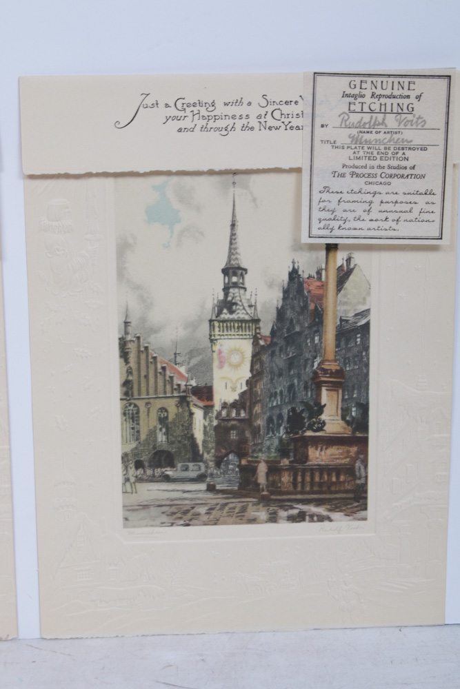 Rudolph Voits Etchings on Cast Paper Cards