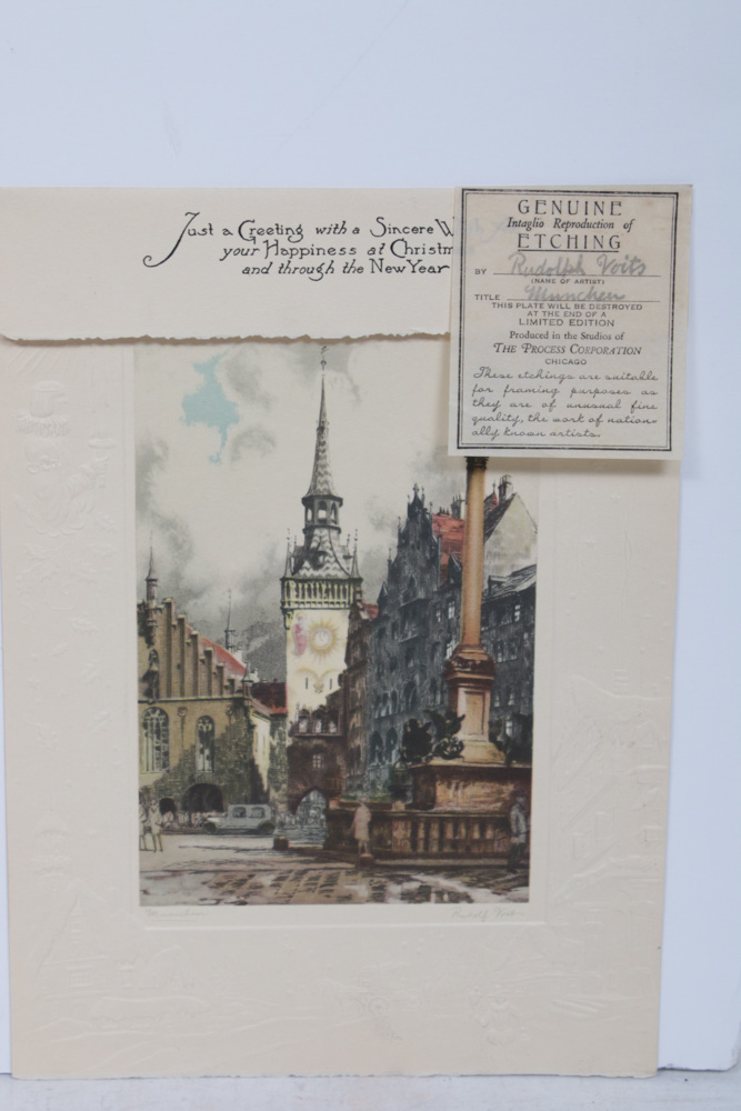 Rudolph Voits Etchings on Cast Paper Cards