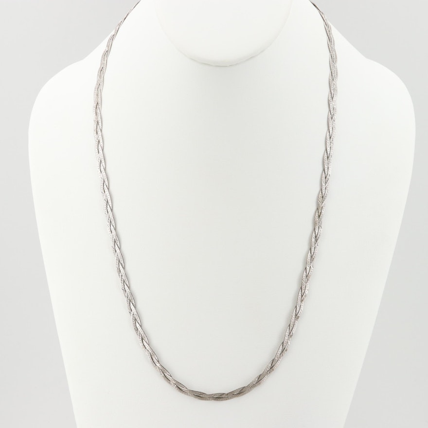 Sterling Silver Braided Herringbone Necklace