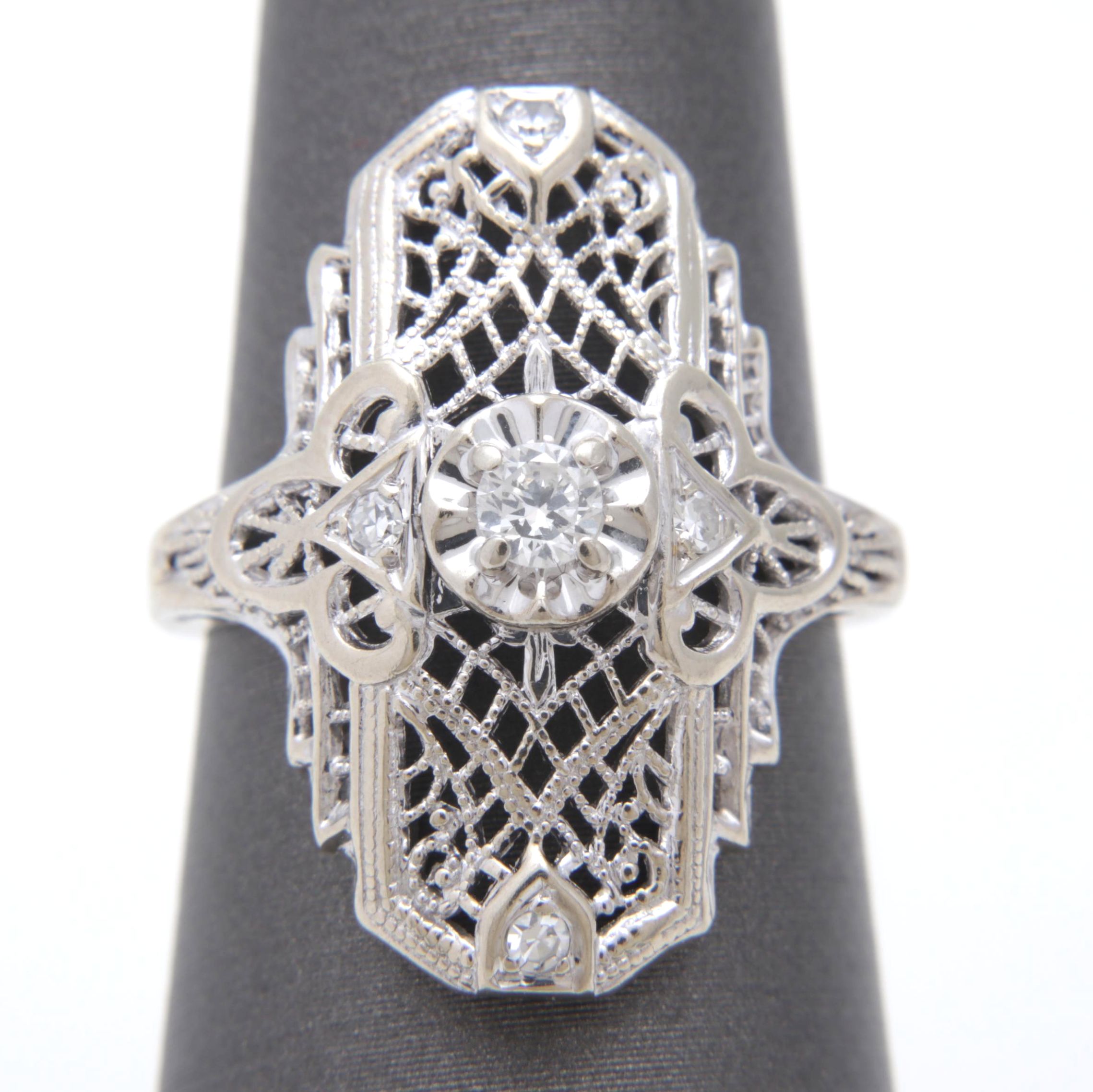 Late Edwardian 14K White Gold Diamond Ring
