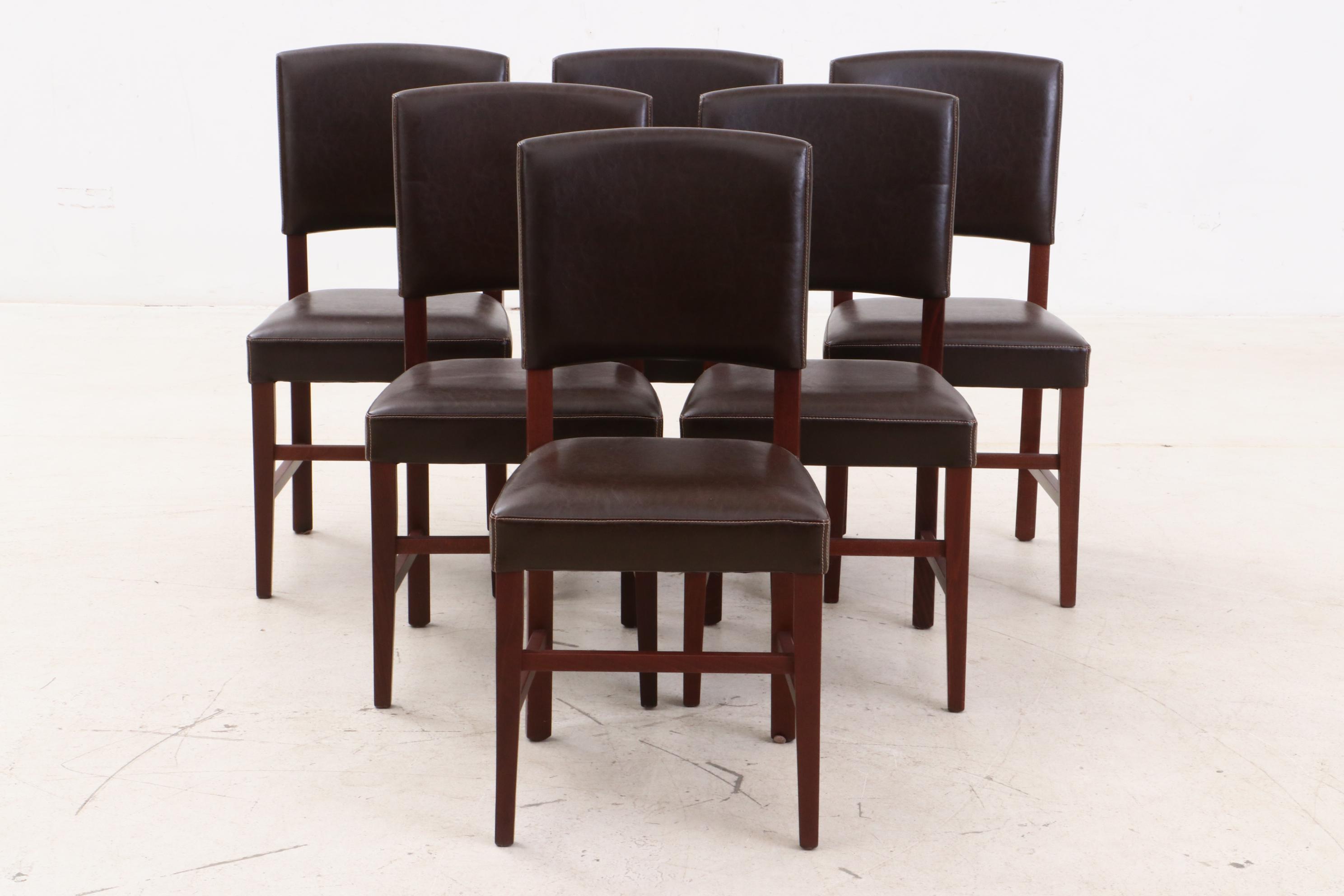 Pier 1 Leather Upholstered Chairs and Mahogany Wooden Table