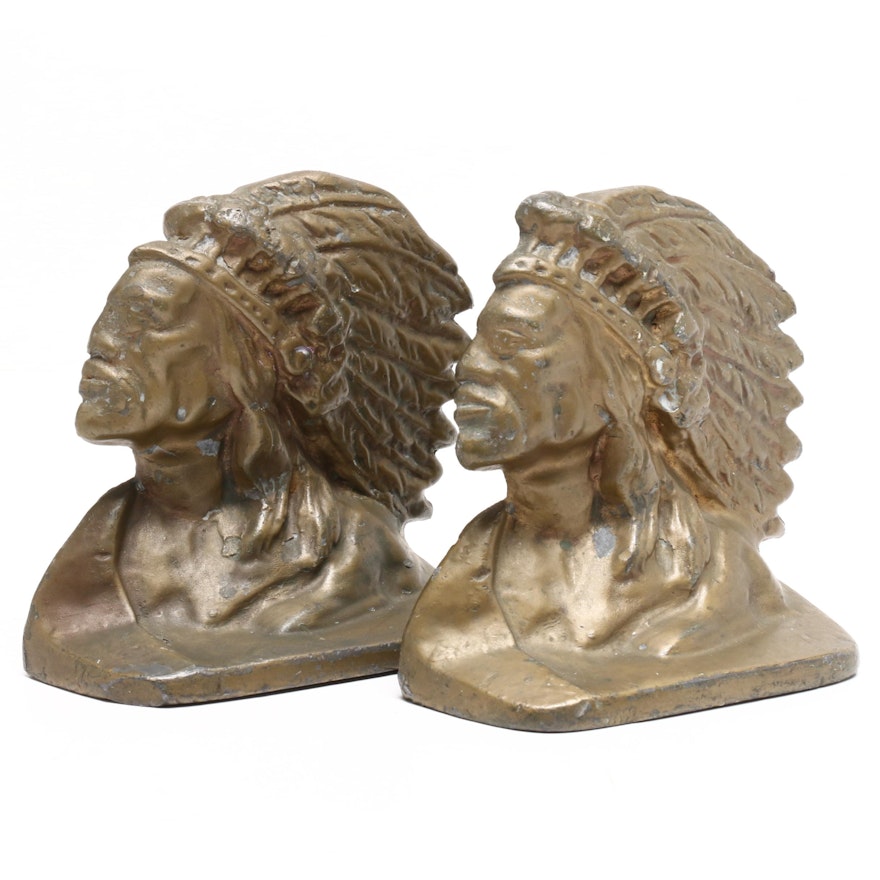 Figural Cast Brass Bookends, Mid-Century