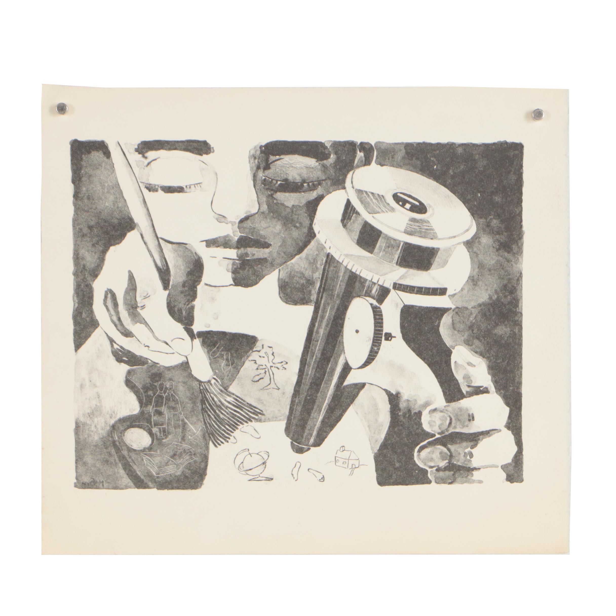 Margaret Sussman Lithograph of Scientific Figure