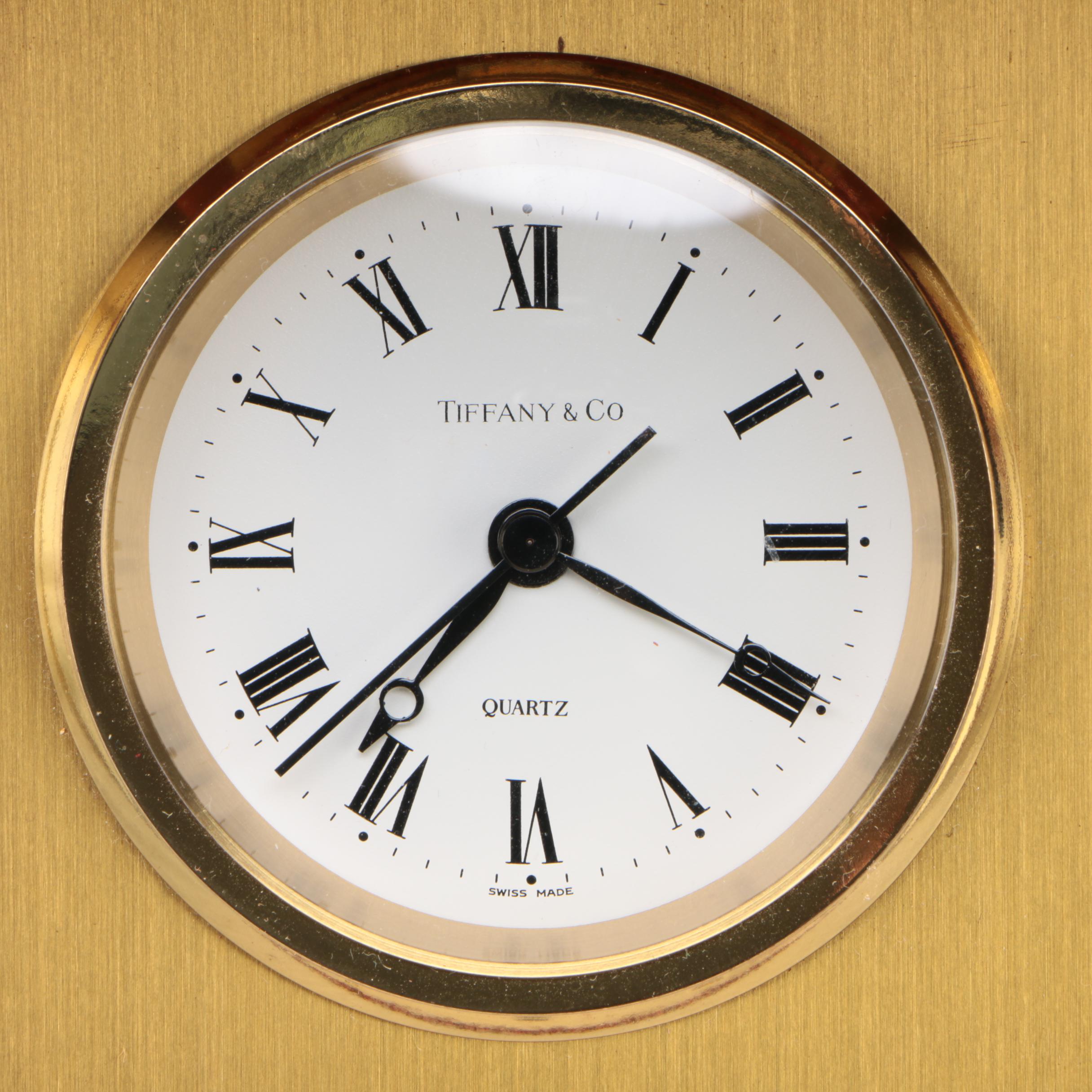Tiffany & Co. Brass and Mahogany Desk Clock, 1982