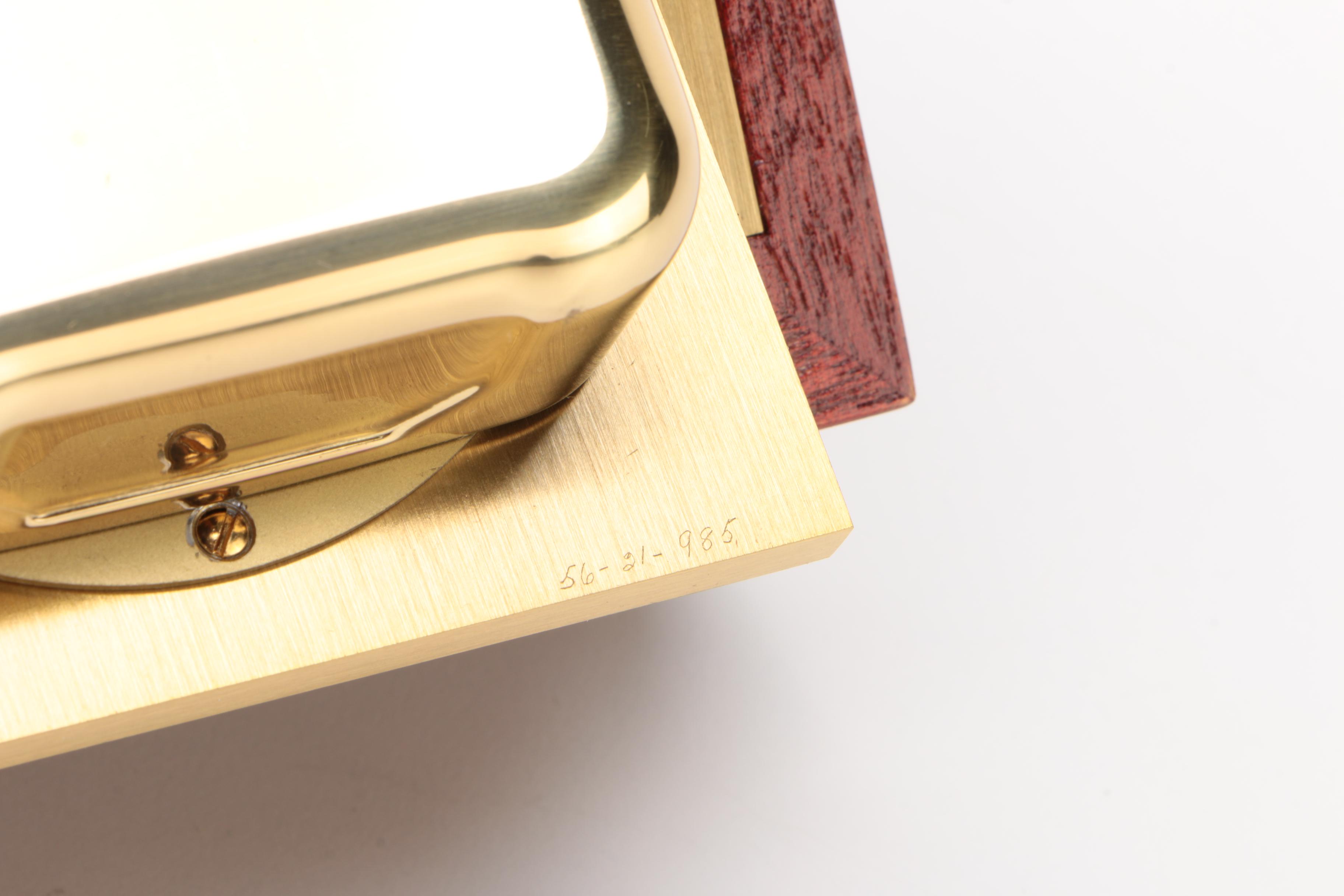 Tiffany & Co. Brass and Mahogany Desk Clock, 1982