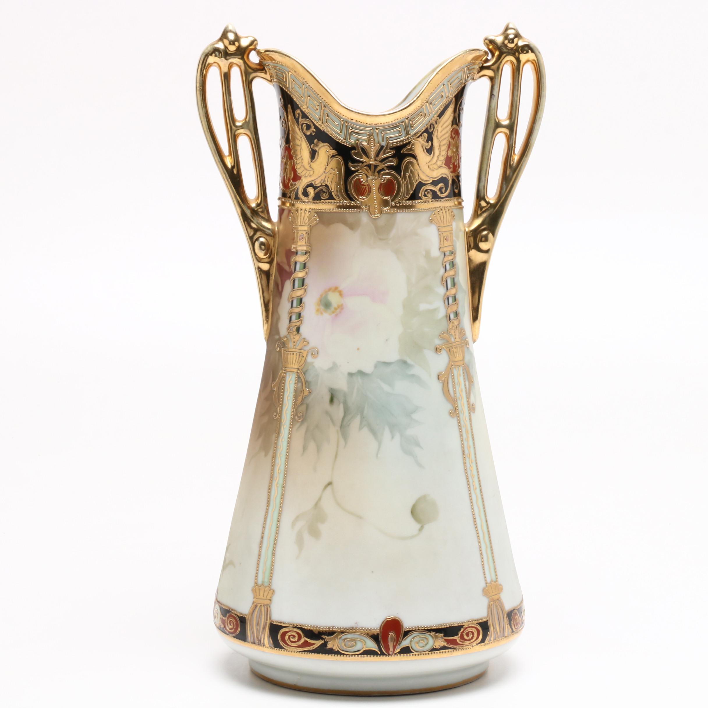 Morimura Bros. Japanese Porcelain Phoenix and Griffin Floral Vase