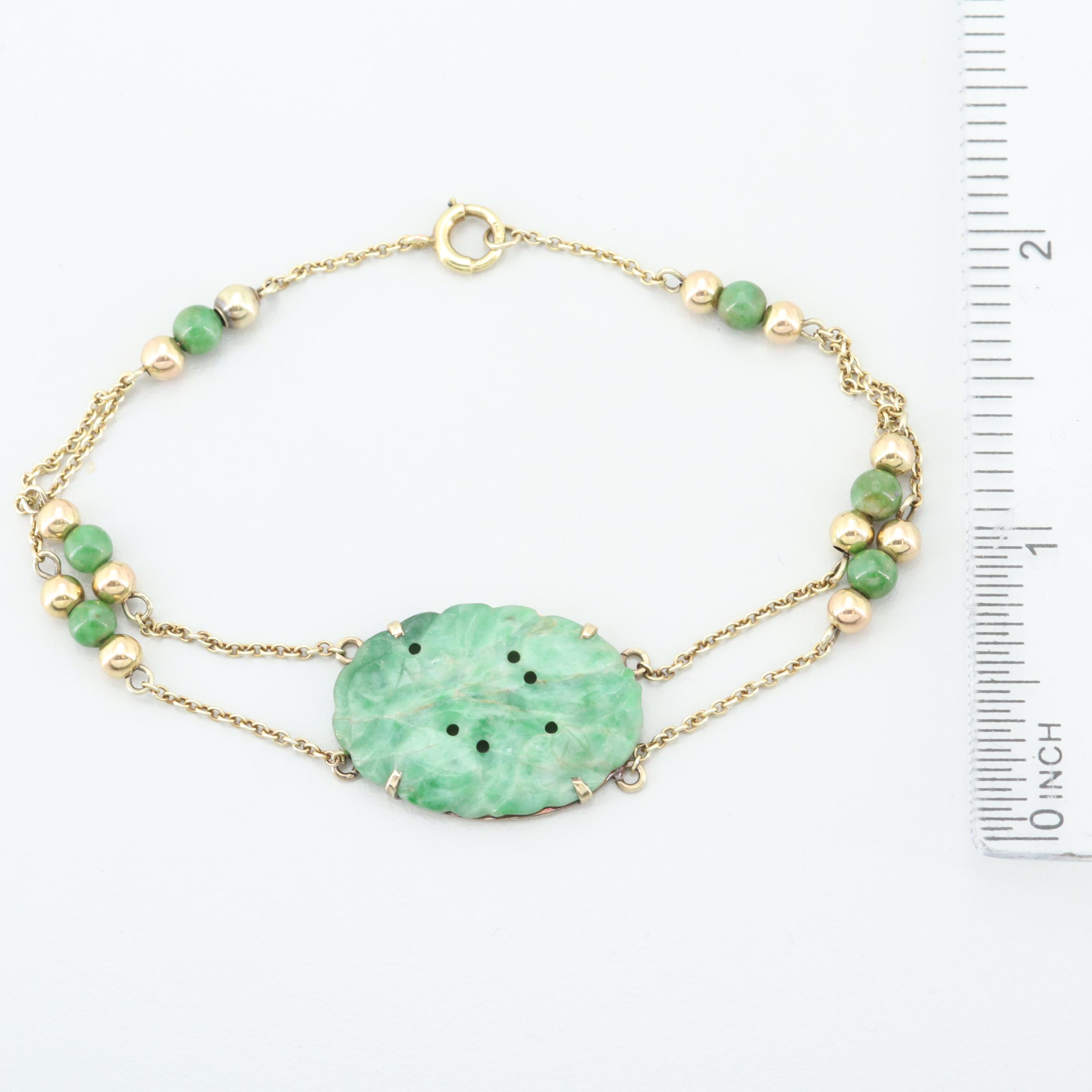 14K Yellow Gold Jadeite and Nephrite Bracelet