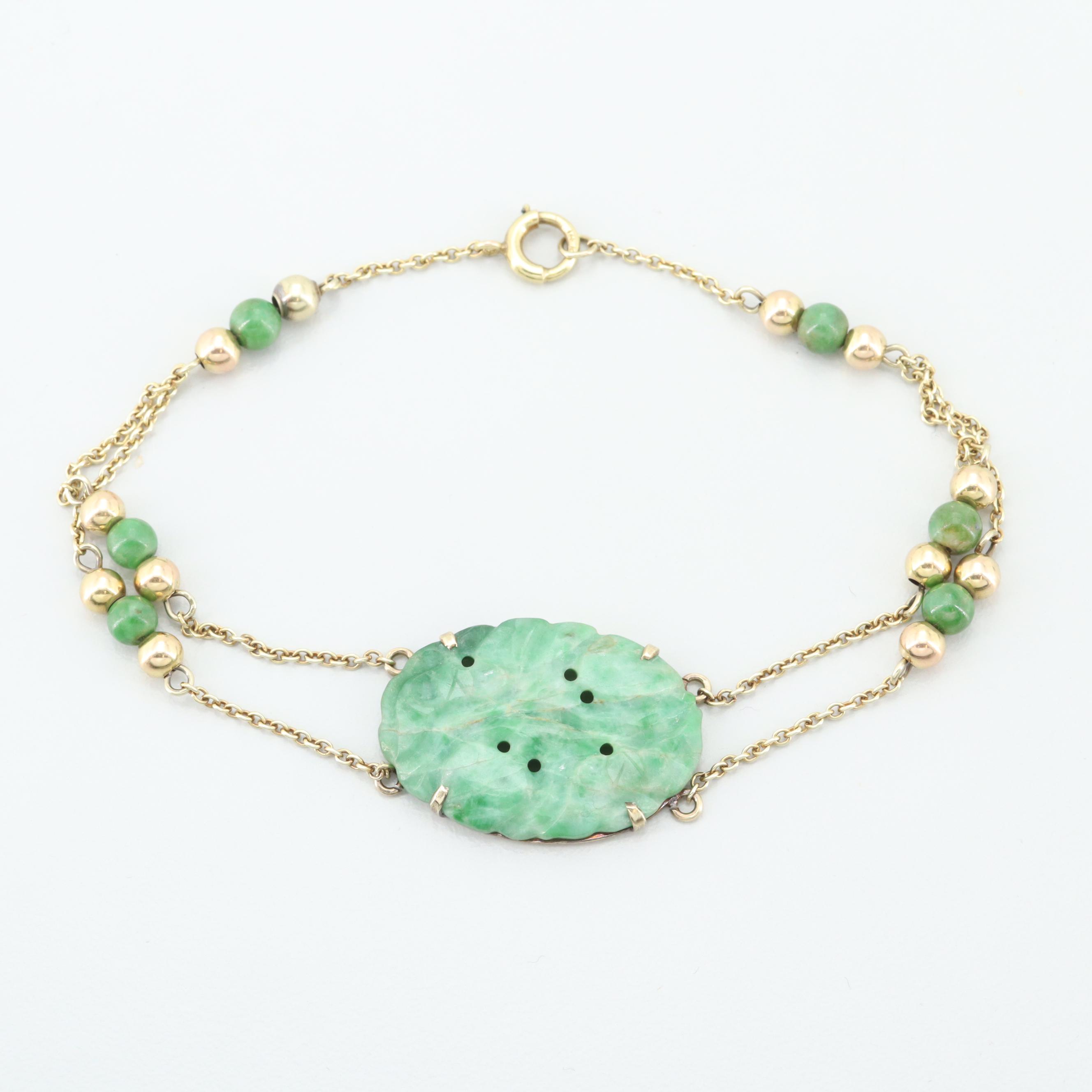 14K Yellow Gold Jadeite and Nephrite Bracelet