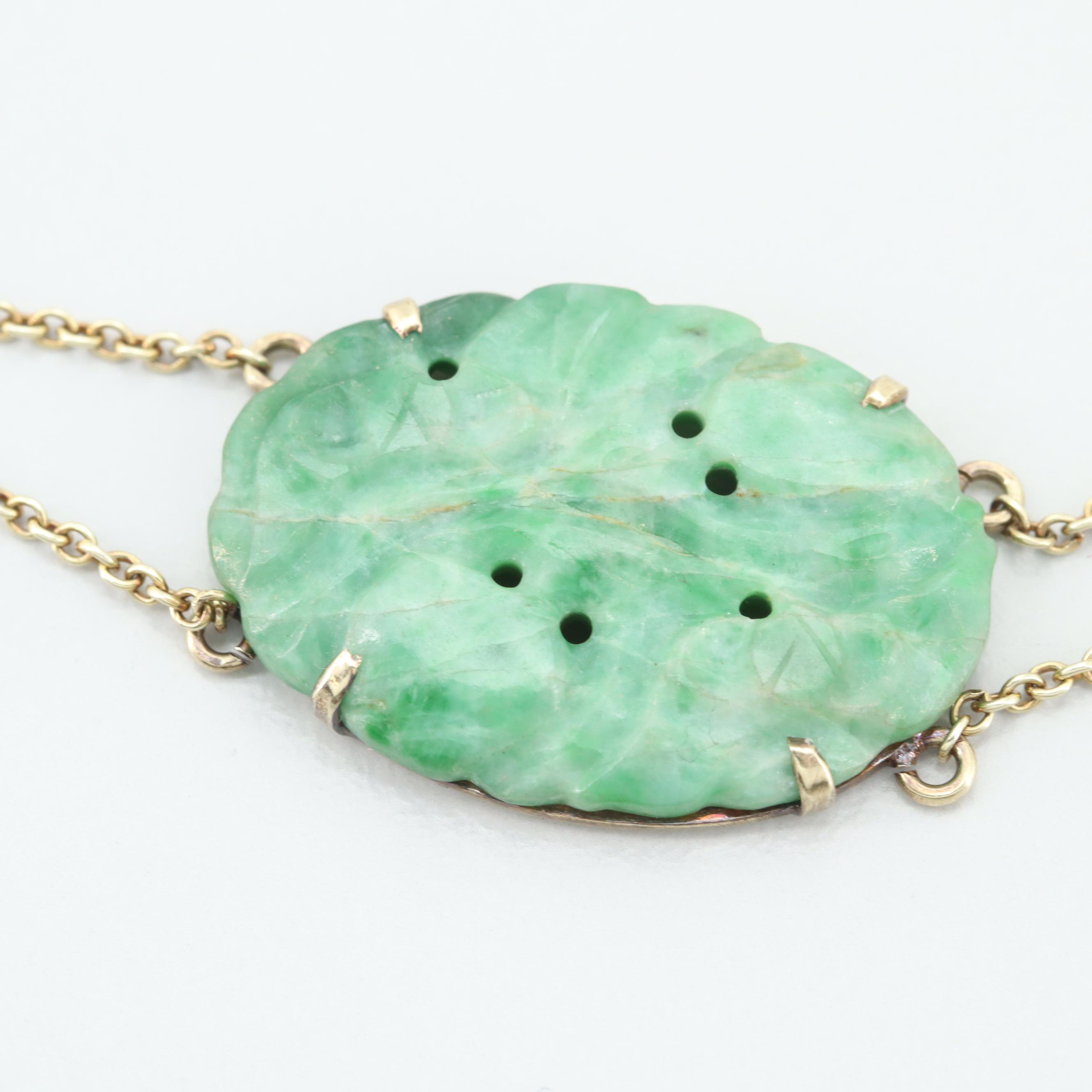 14K Yellow Gold Jadeite and Nephrite Bracelet