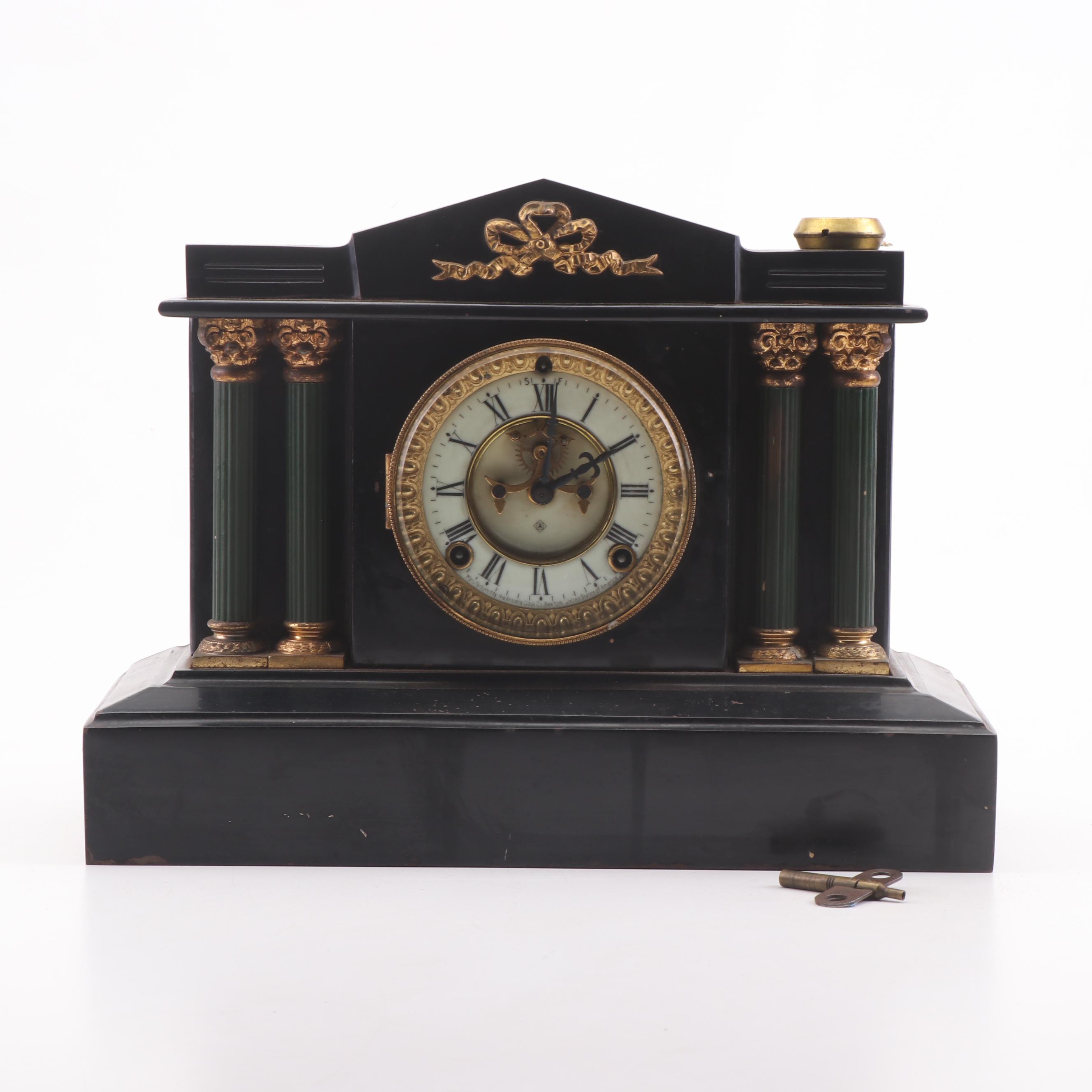Ansonia Porcelain Face Cast Iron Mantel Clock, Early 20th Century